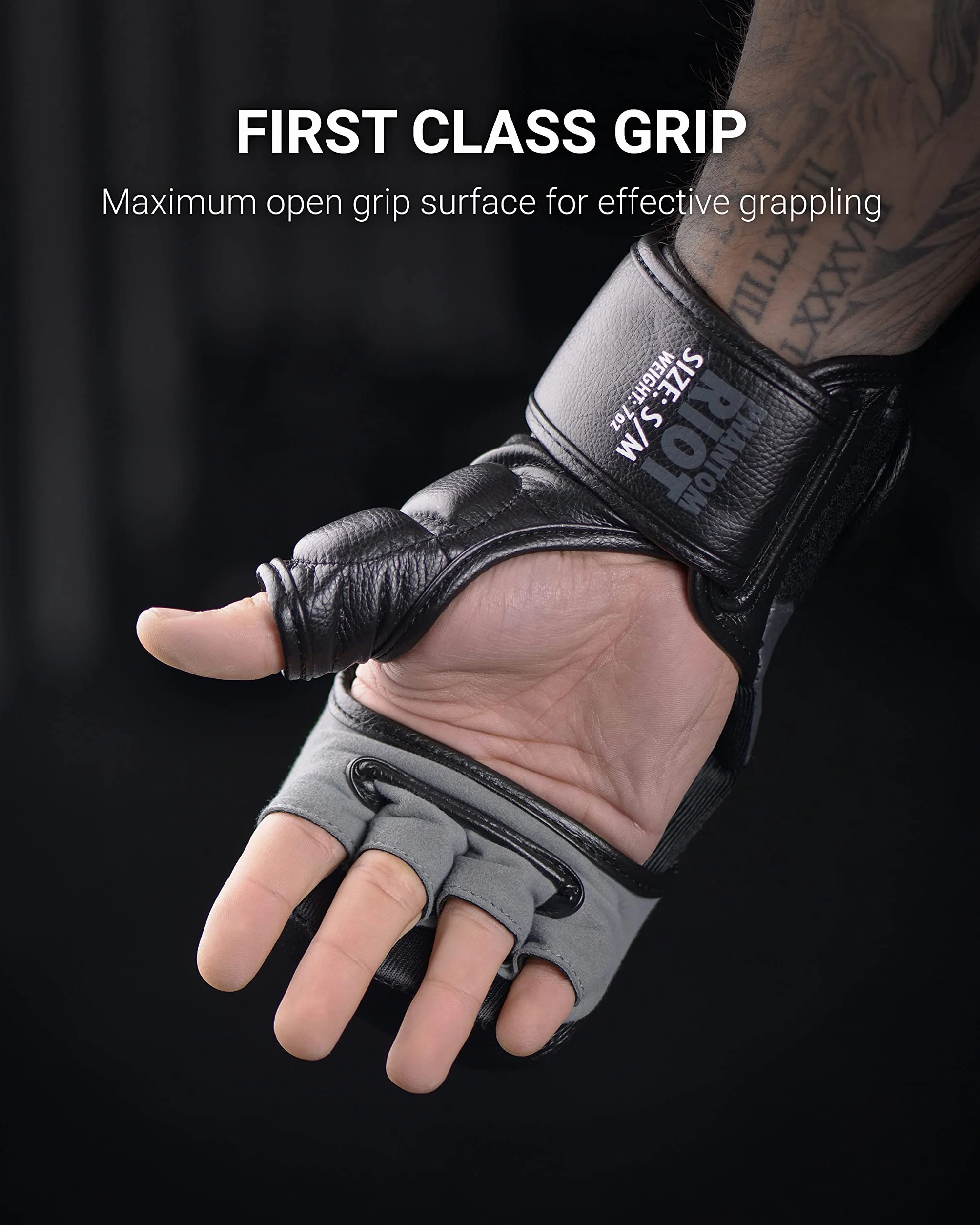 Guantes Phantom MMA Riot Protección Sparring Seguridad Pulgar Muñeca Agarre Abierto Grappling