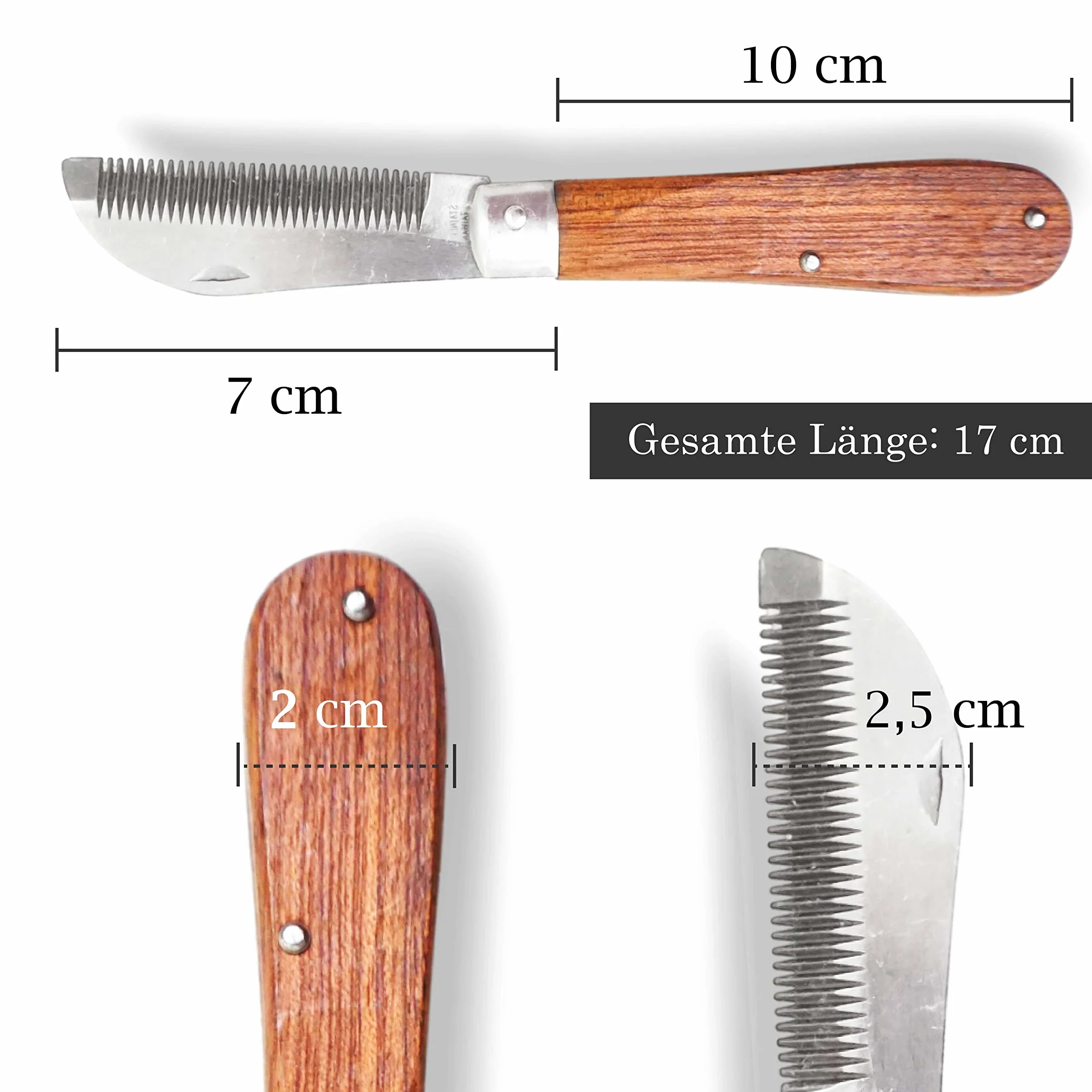Cuchillo para crines de caballo, longitud de 18 cm, mango de madera resistente, plegable, acero inoxidable, mango de madera