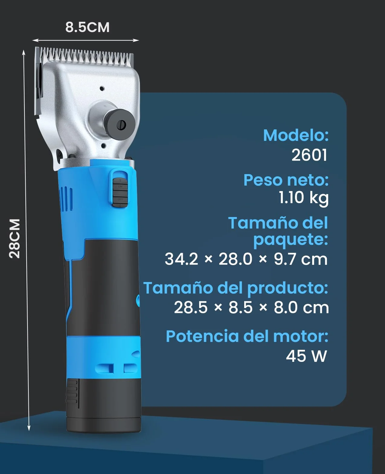 oneisall Maquina pelar Caballos de 2 Bateria, Profi Esquiladora Caballos para Pelo Grueso y Enmarañado, Maquina esquilar Caballos con motor potente de 2400 PRM/MIN, Apto para todo el cuerpo (Azul)