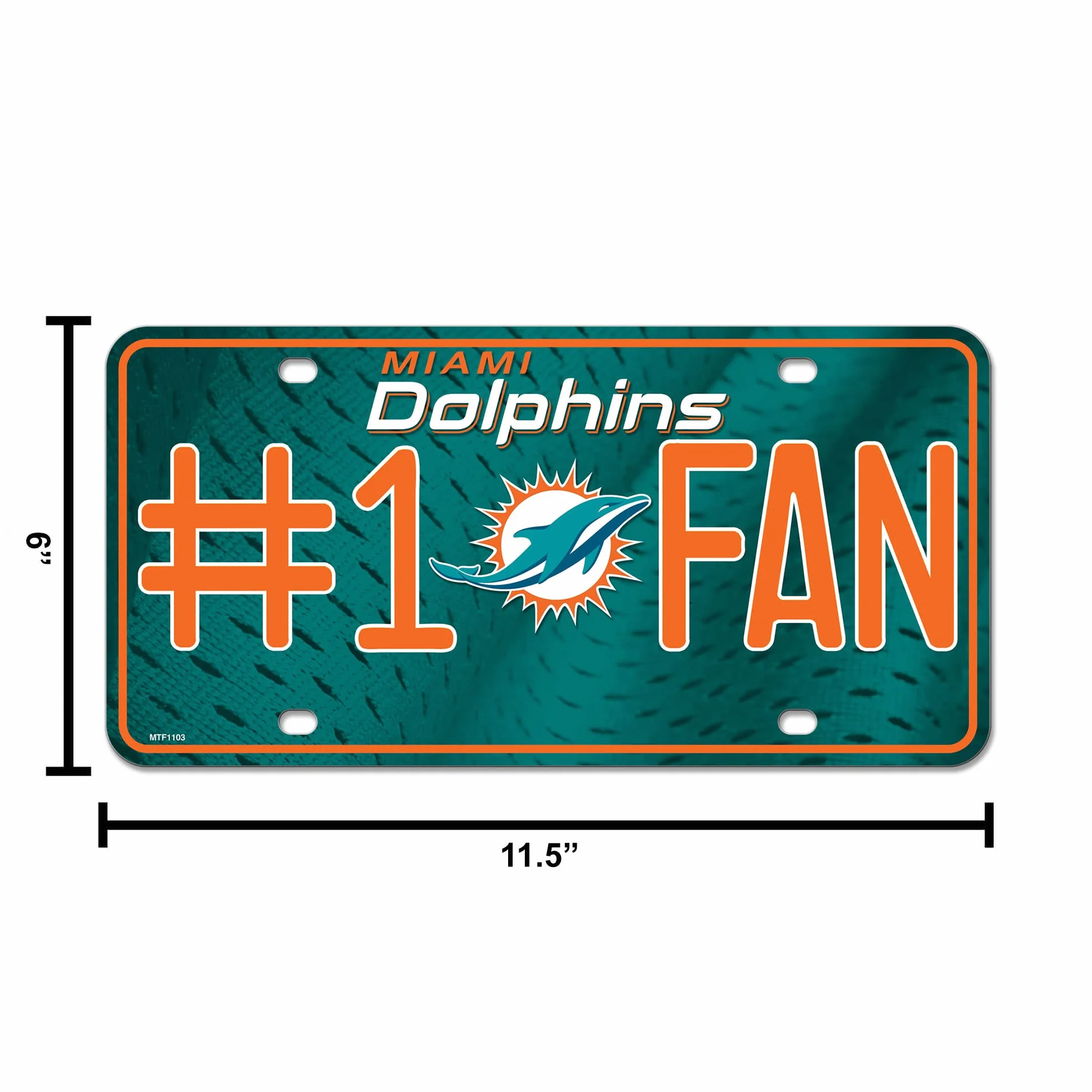 Rico Industries NFL Miami Dolphins #1 Fan Metal License Plate Tag, 6 x 11.5