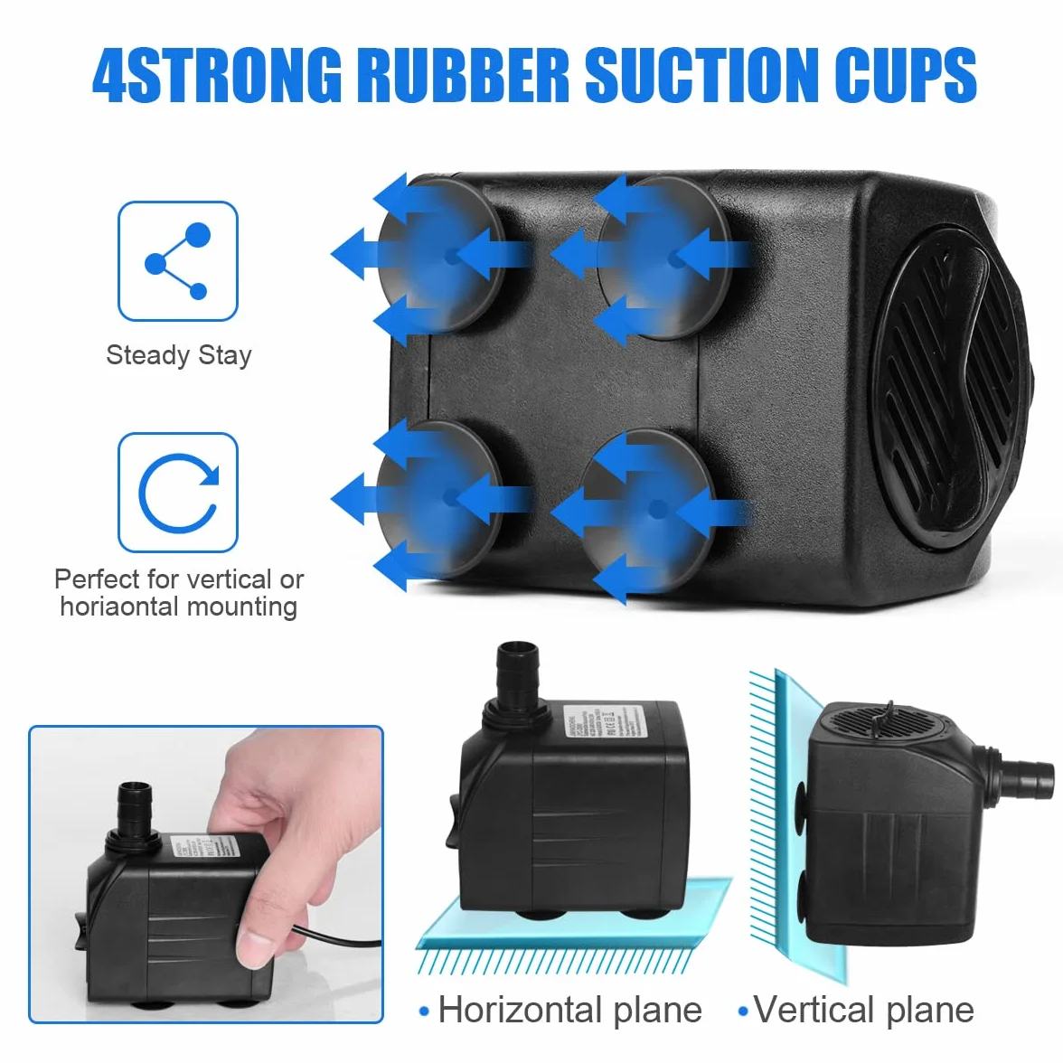 flintronic Mini Bomba de Agua, 16W/800L/H para Acuario con 2 Boquillas, Altura máxima 1.6m, Sumergible para Fuente de Estanque, EU Enchufe