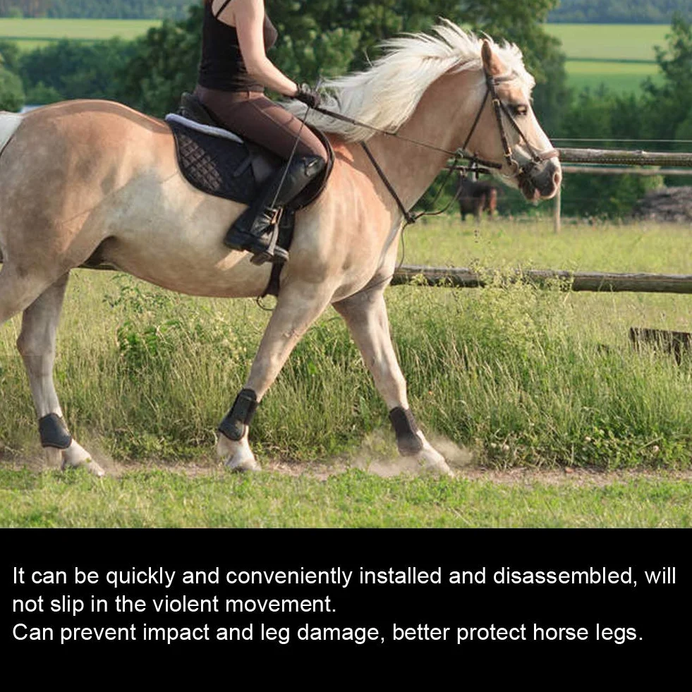 HERCHR 2 Pares de Botas para tendón de Caballo, Protector de piernas Abierto y Grueso de PU con Bloqueo Frontal, protección Segura para piernas para Entrenamiento, Salto y equitación