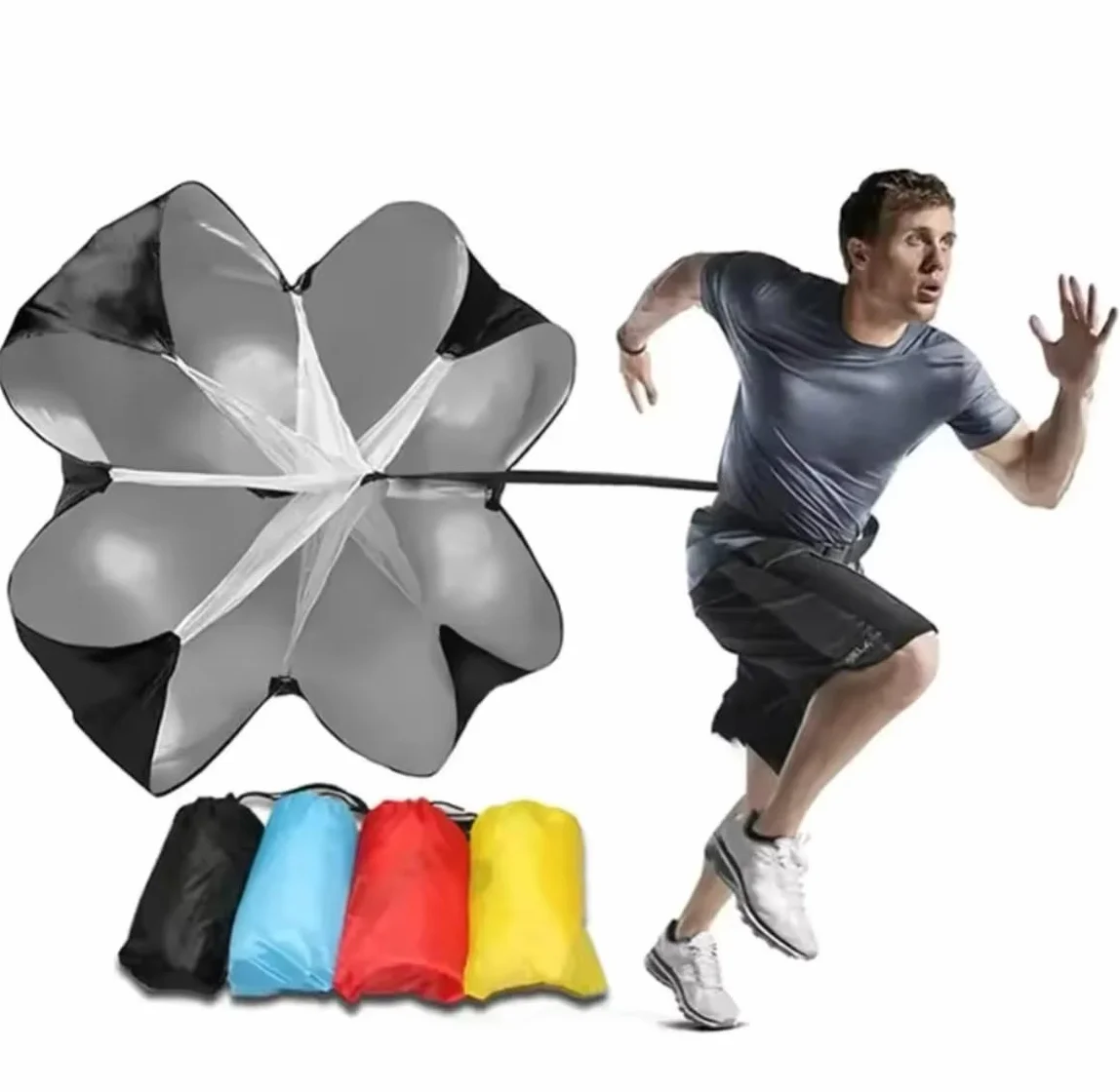 Paracaídas de resistencia para correr Speed Training con bolsa de almacenamiento negro