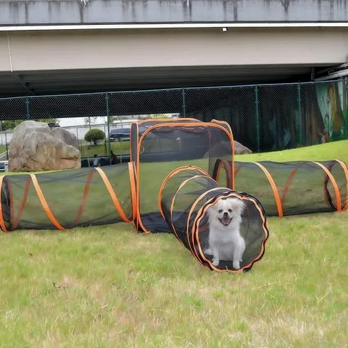 Recintos para gatos al aire libre, tiendas de campaña de malla portátiles con túneles de juego para gatos, conejos y animales pequeños, diseño hexagonal para un tiempo de juego divertido y fácil