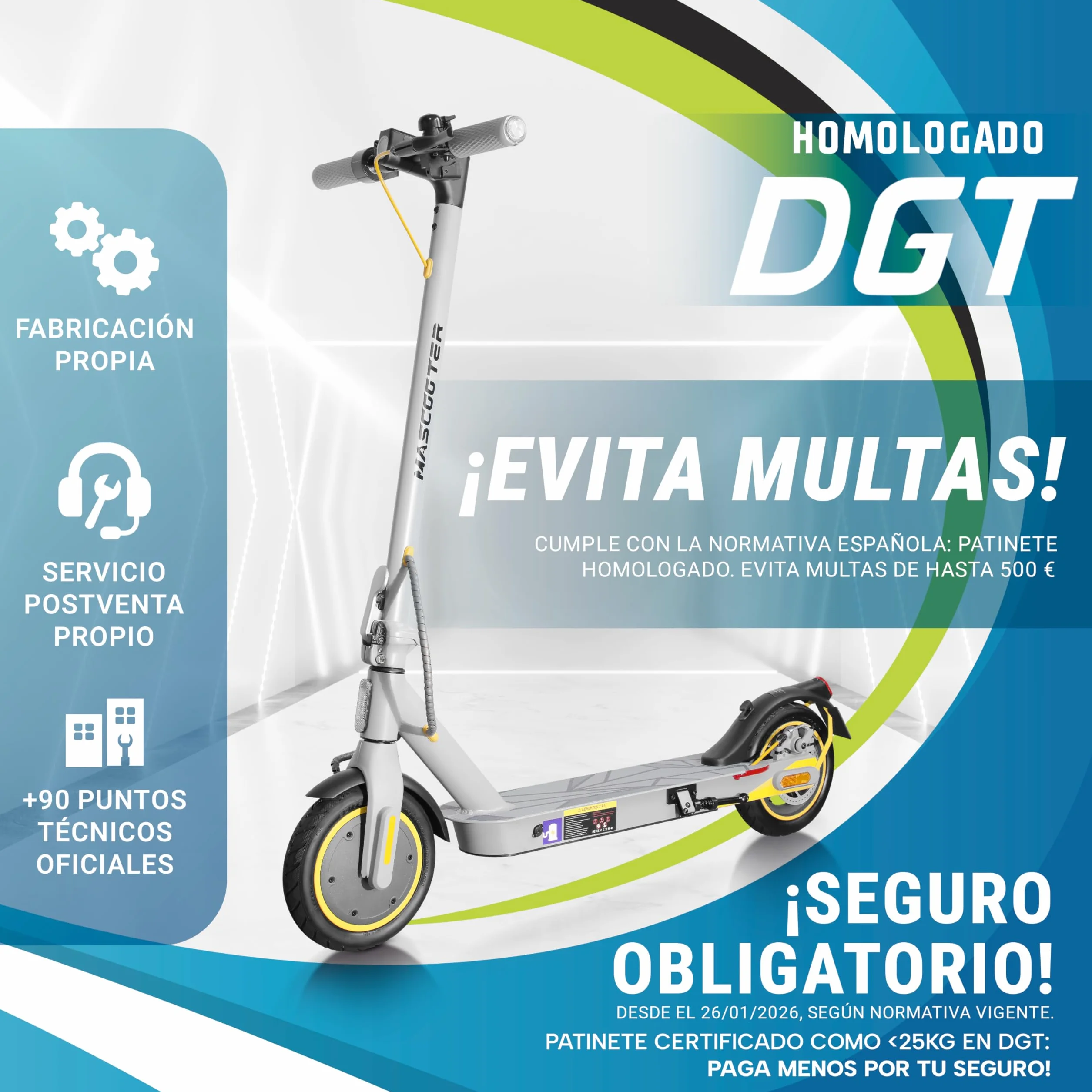 MASCOOTER S1 Patinete Eléctrico Adultos Homologado DGT 300W-600W MAX 20km Autonomía App Móvil