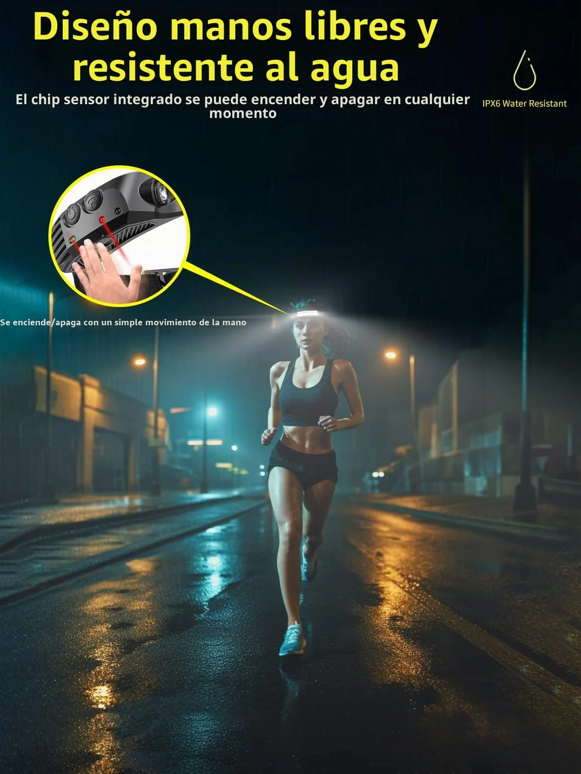 Smiling Shark Linterna Frontal LED 230° Gran Angular Recargable Impermeable con Sensor Movimiento