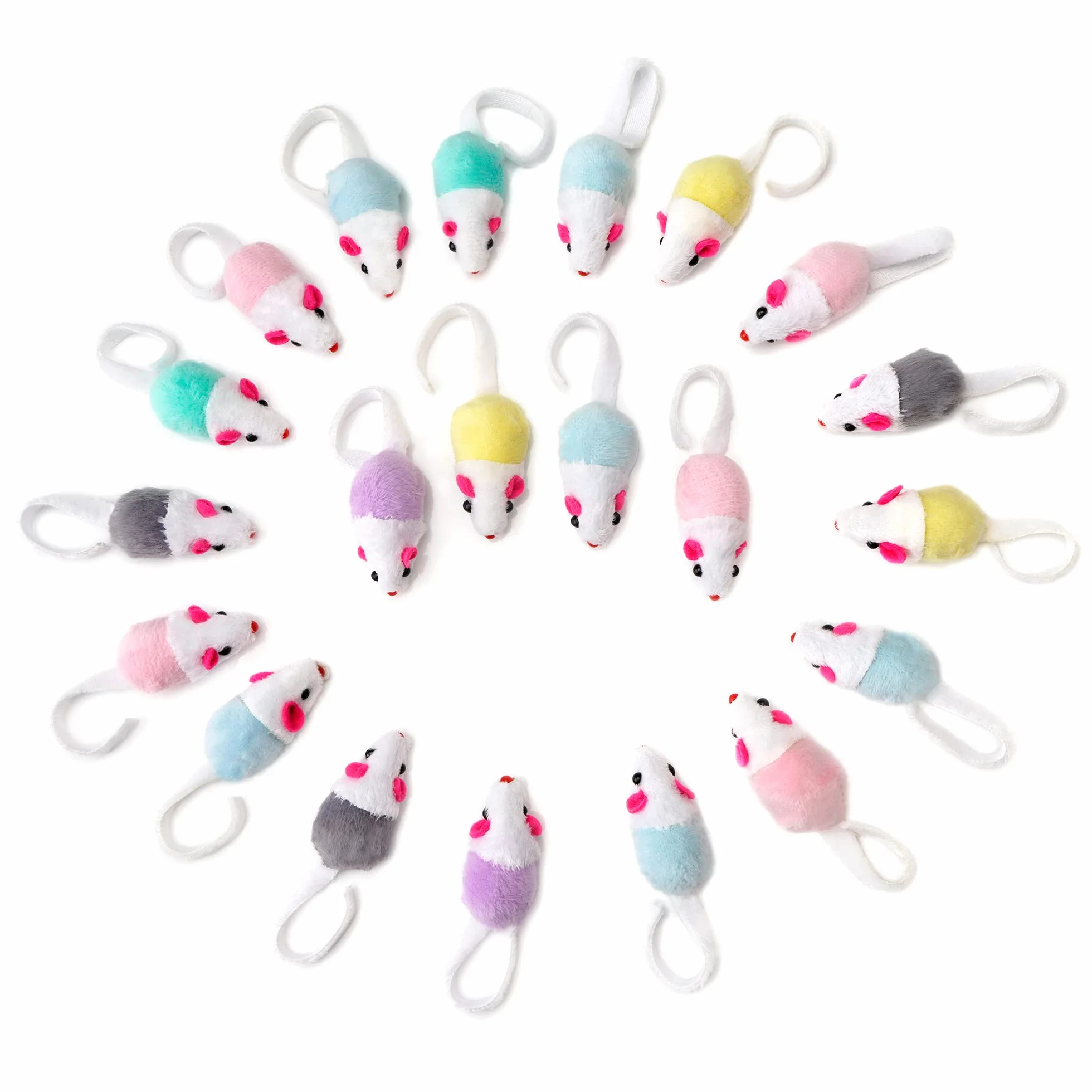 Chiwava 36 Piezas 11,5 cm Juguetes para Gatos Pequeño traqueteo Ratones Lindo Color Doble pequeño Ratón Gato Gatito Interactivo, Colores Variados