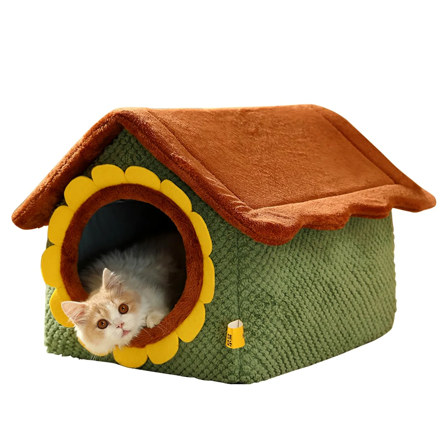 Cama cueva para gatos, casa para gatos de interior, cama suave y cálida para perros, bonita casa de gato de dibujos animados, cama para gatos con cojín lavable (S)