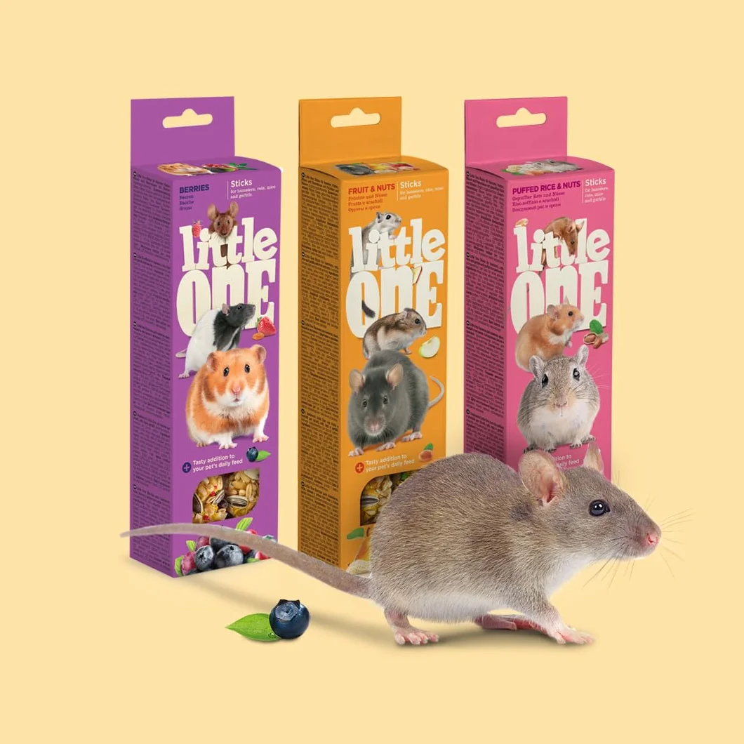 Little One Fruit & Nuts Sticks | 120 g (2 x 60 g) | Snack complementario para hámsters, Ratas, Ratones y jerbos | con Frutas y nueces | Fácil de Sujetar