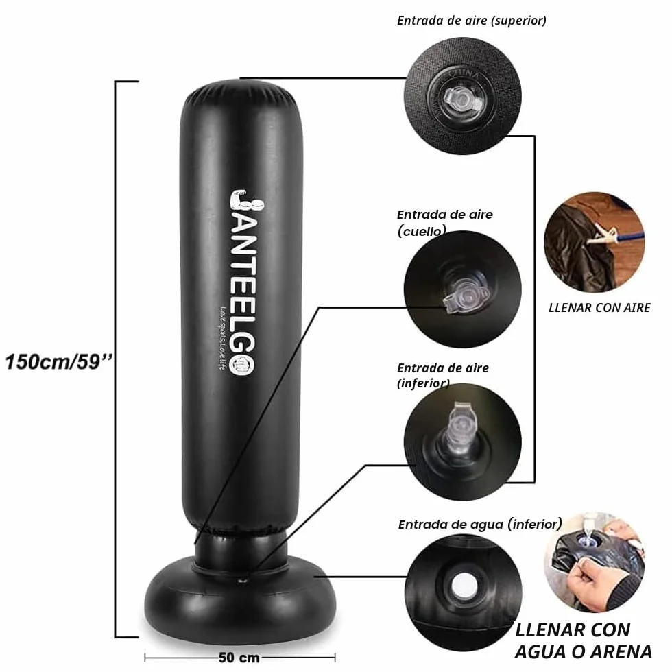 Saco de Boxeo de Pie Niños 150cm Punching Ball Inflable JanTeelGO para Karate Taekwondo