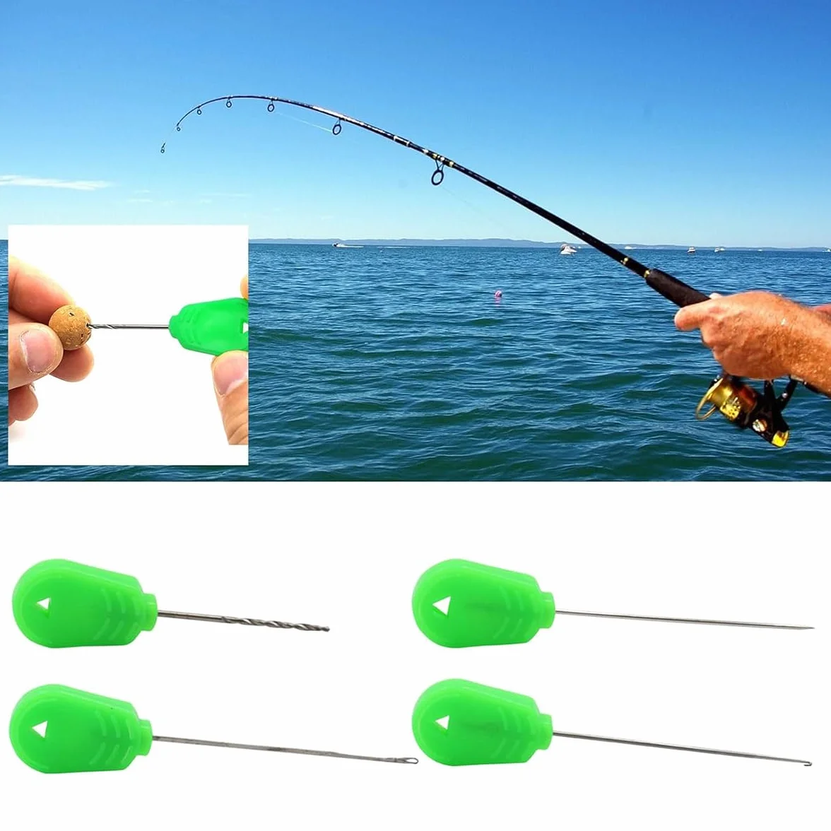 Sarini 4 Piezas Agujas para Cebo de Pesca de Carpas, Herramienta Trenzada para Aparejos