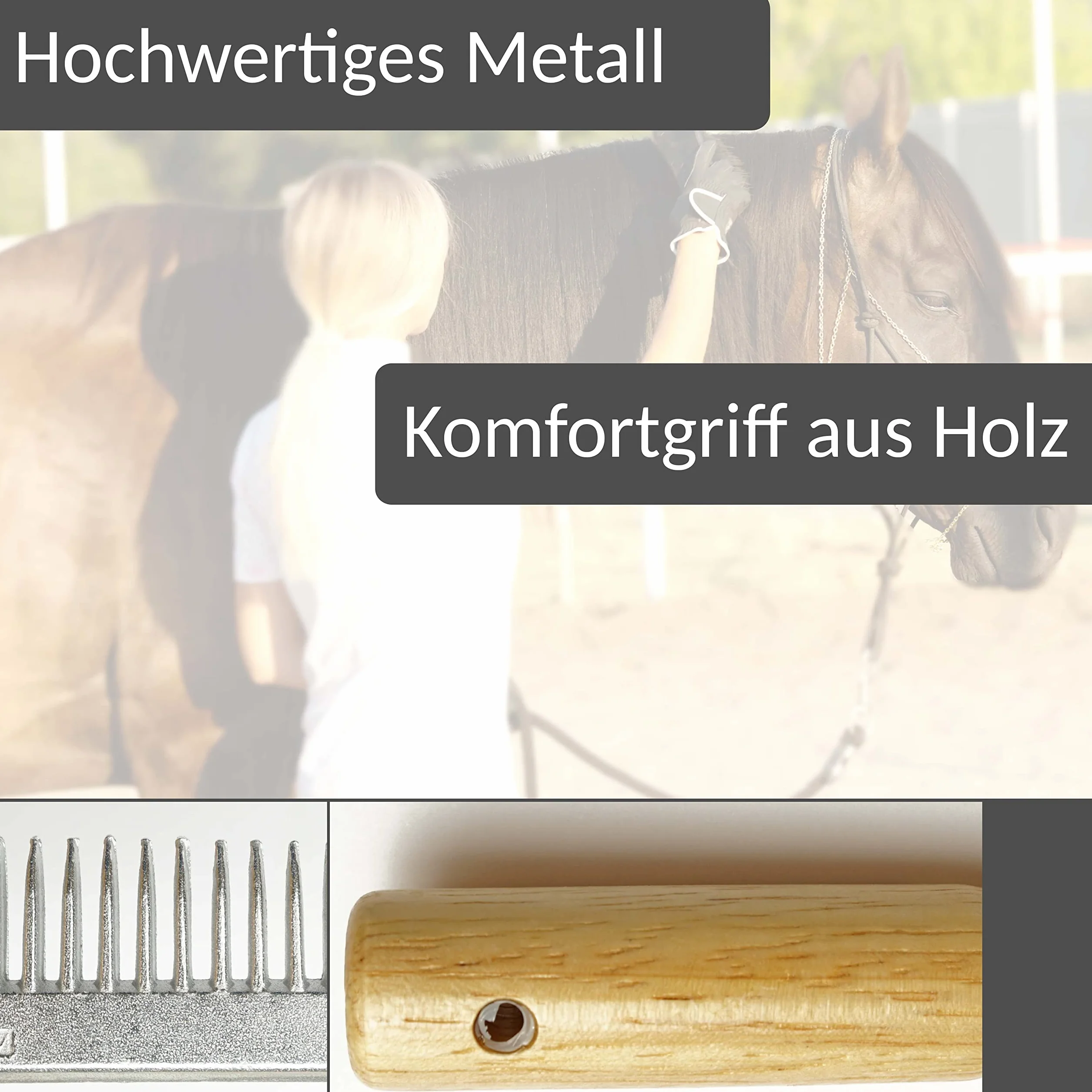 Peine para crines para caballo, burro de metal con mango de madera estable (2 x mango de madera)