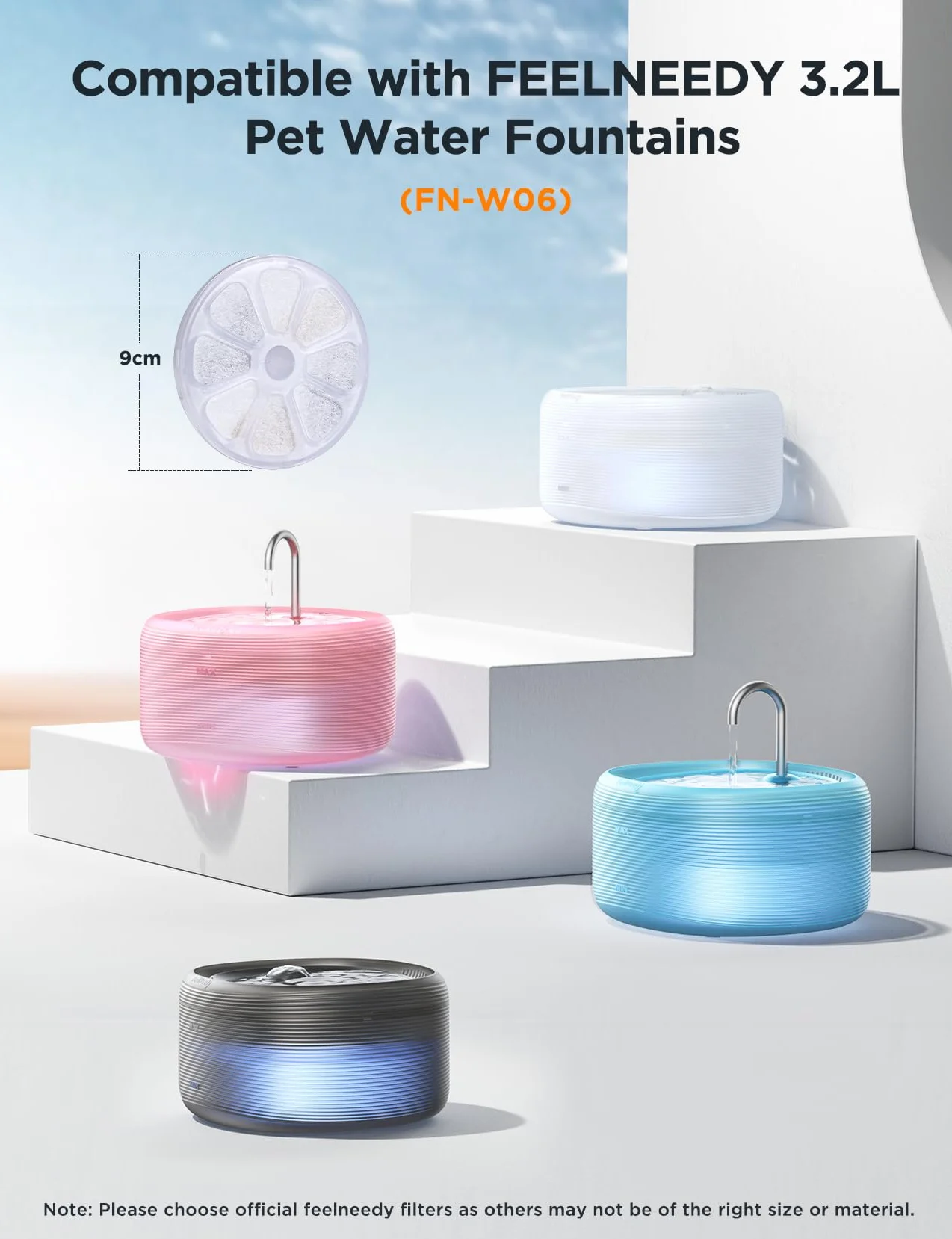 6 Piezas Filtros de Fuente para FEELNEEDY 3,2L Fuente para Gatos, Filtros de Bebedero Gatos, Triple Filtración, Satisface Las Necesidades de Reemplazo de 2 a 3 Meses