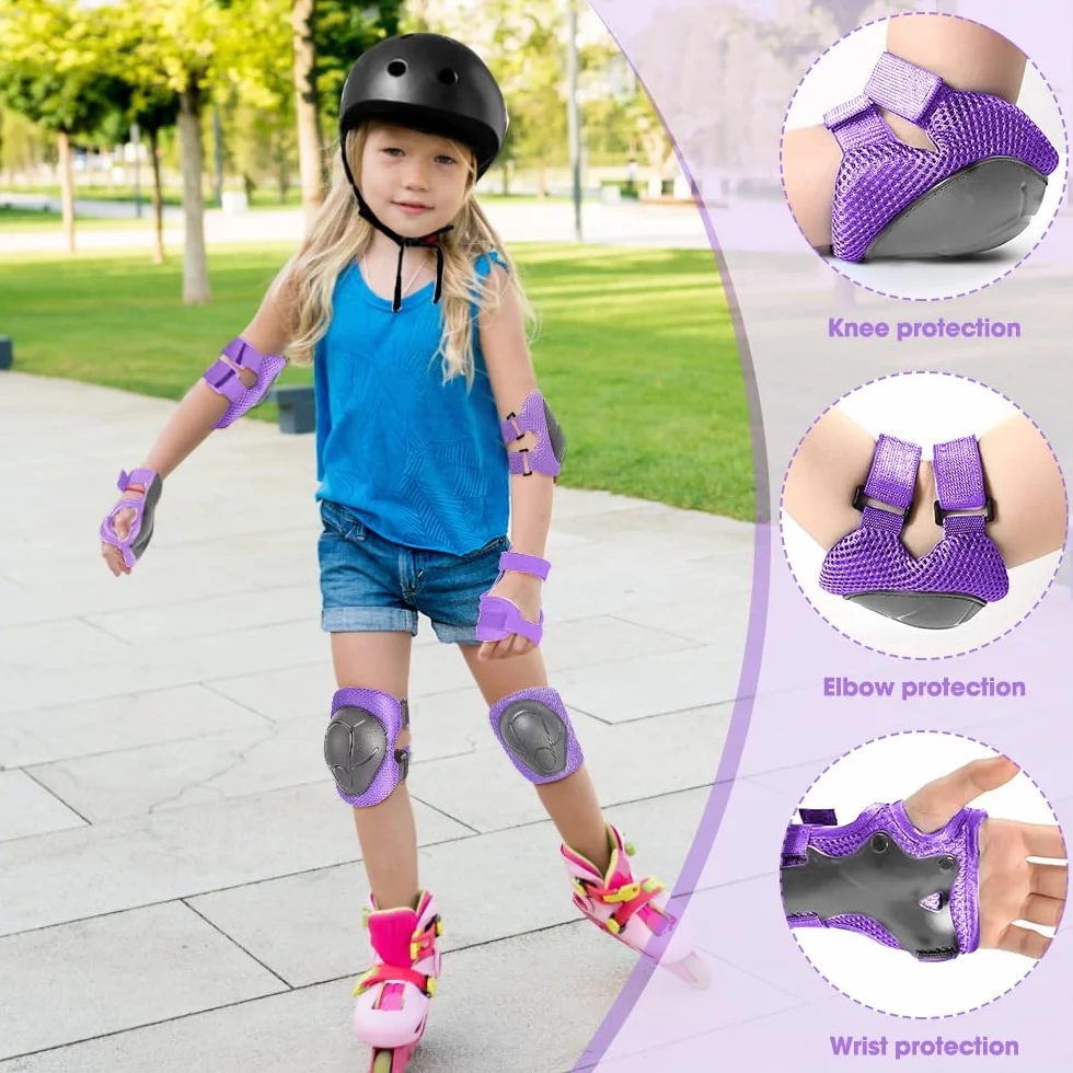 Protecciones Patines Set 6 Piezas Rodilleras Coderas Muñequeras Niño Bicicleta Monopatín Morado