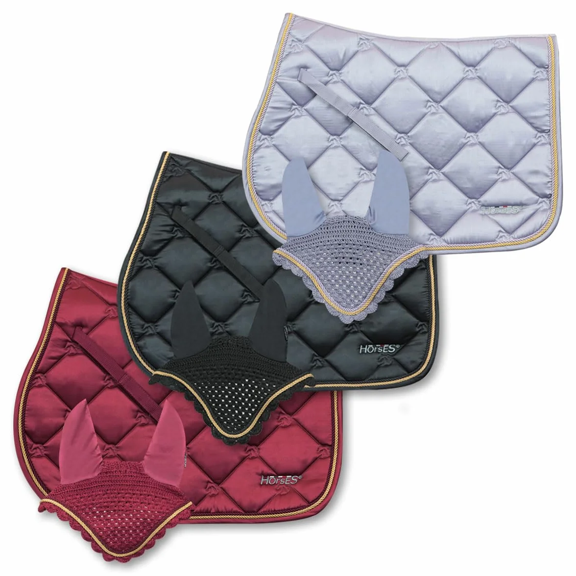 Sillín de salto+gorro Estelle, suave y resistente, indispensable para proteger al caballo de traumas y choques excesivos, Sobrio y elegante