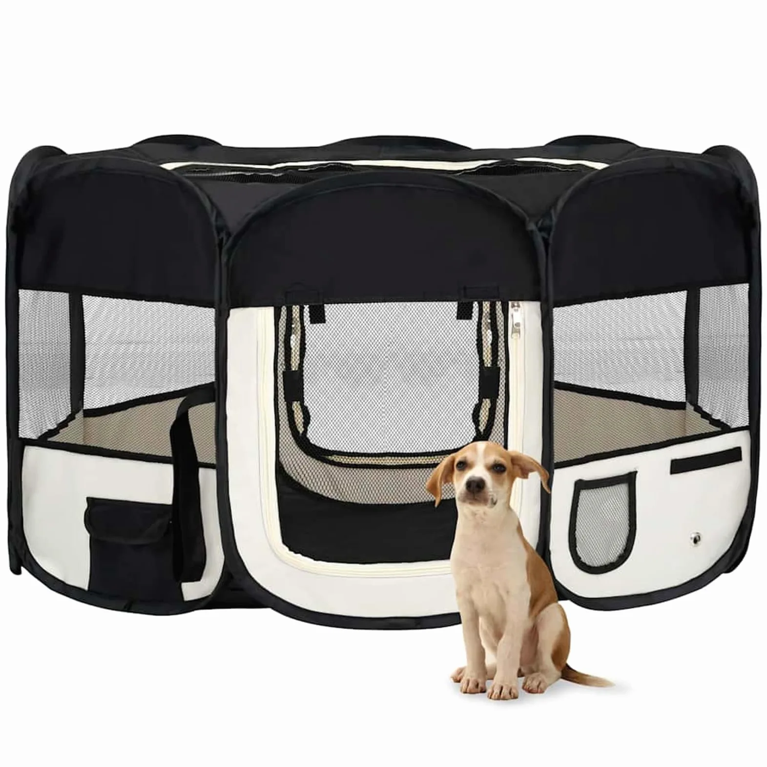 Fasba Parque Plegable para Perros - Entrenamiento y Juegos, 145x145x61 cm, Negro y Crema, Poliéster y Acero, Incluye Bolsa de Transporte Modelo FCLRZJ-171008ES