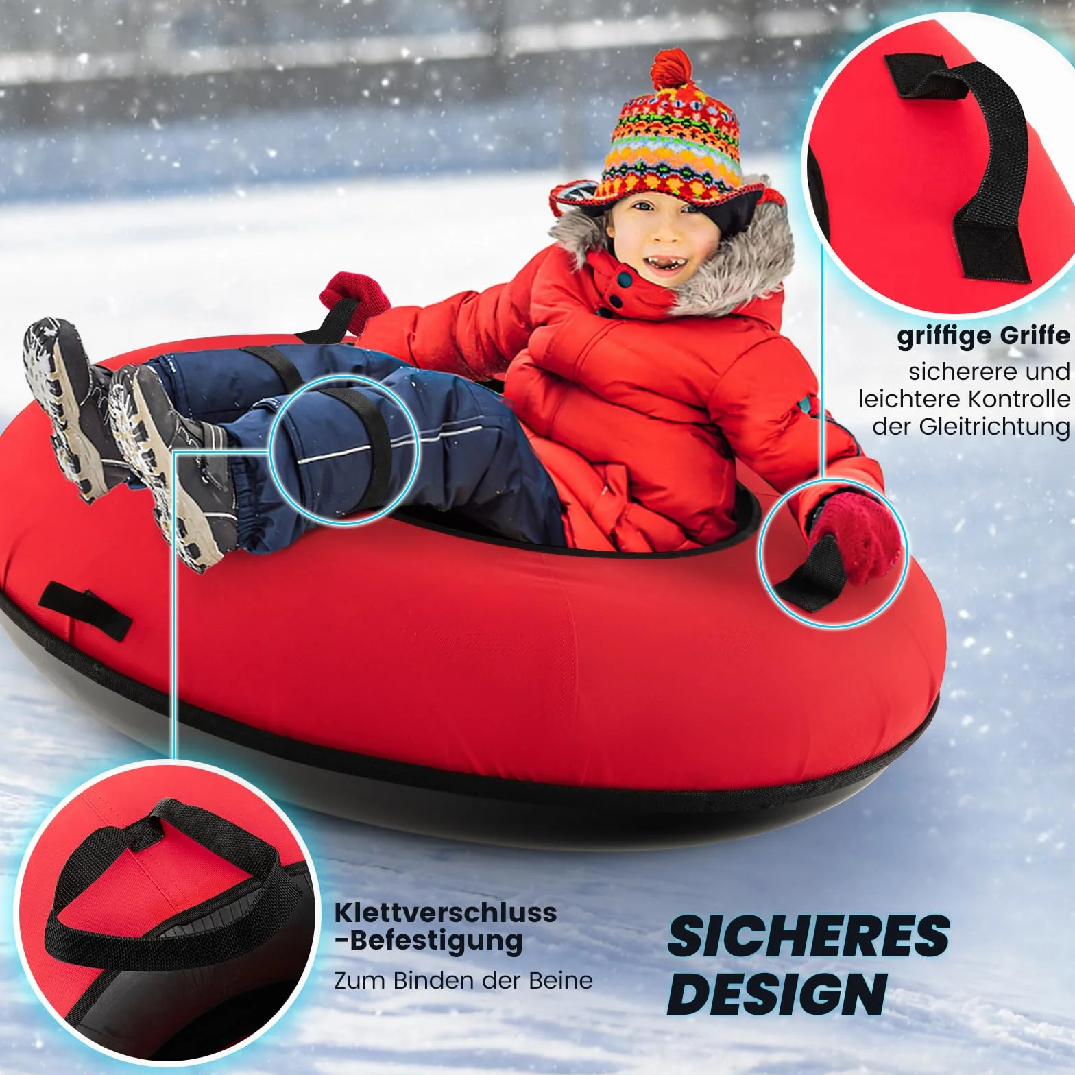 GOPLUS Trineo inflable 100 cm neumáticos de nieve con correa asiento acolchado tubo de nieve tela oxford 200 kg antideslizante para niños
