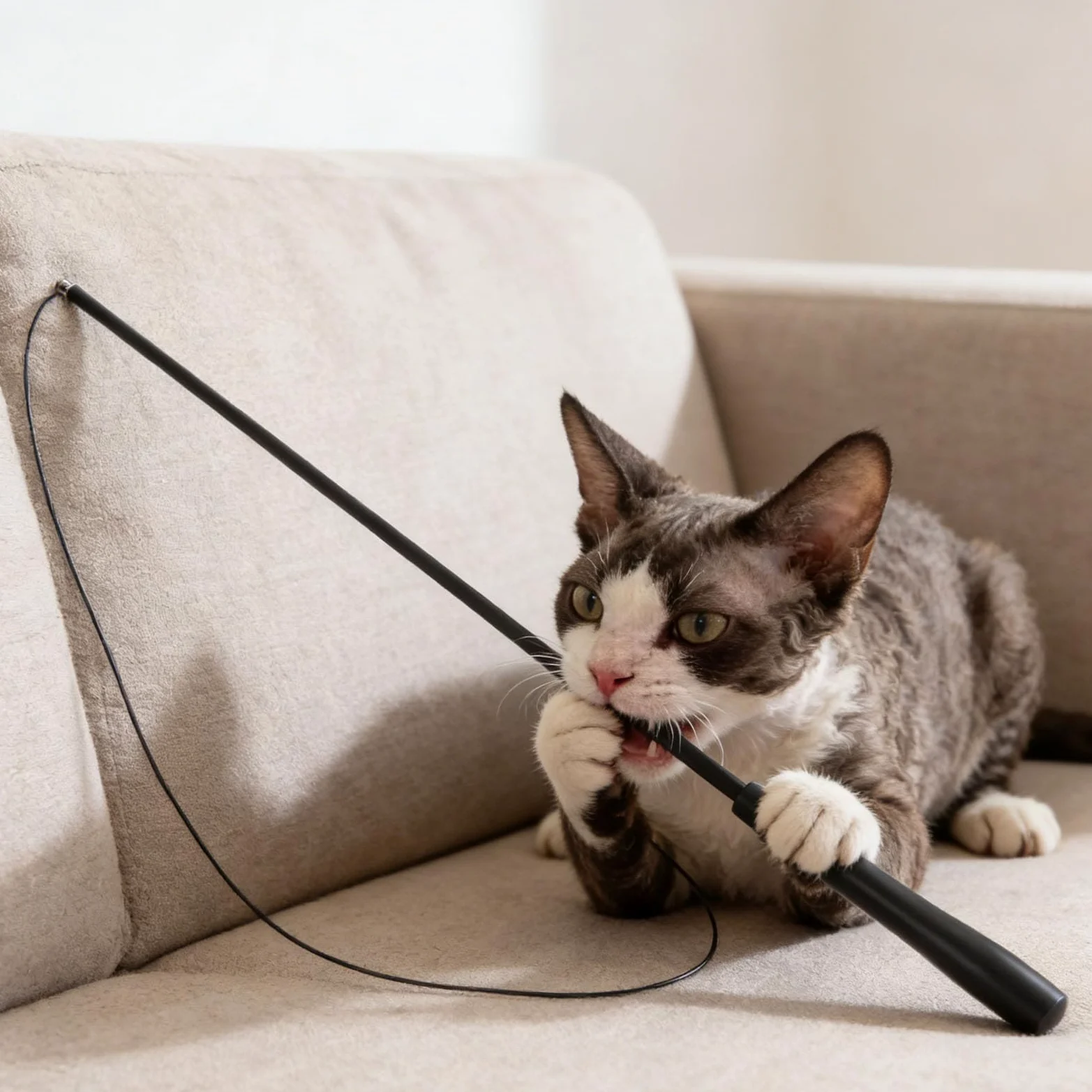 HEEPDD Juguete LED para Caña de Pescar para Gatos, Luz Interactiva 2 en 1 y Juguete Retráctil para Gatos, Caña de Pescar Recargable por USB, Varita para Duradera y Flexible,