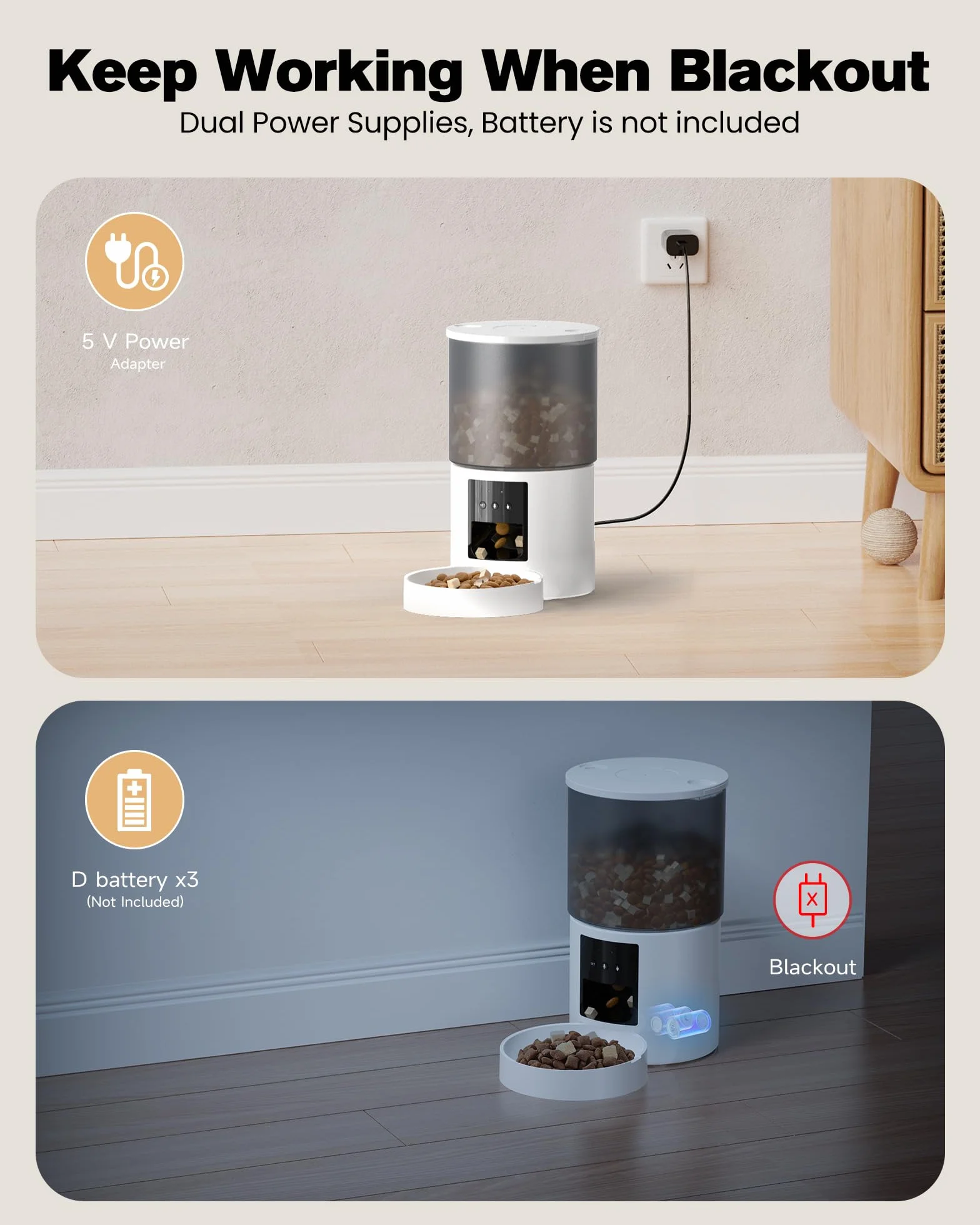 Comedero Gato Automatico WiFi Alimentador: Dispensador Comida Gatos/Perros con Grabación 10s - Máquina de Comida Inteligente para Kitty Temporizador Programable Control App 4L Blanco