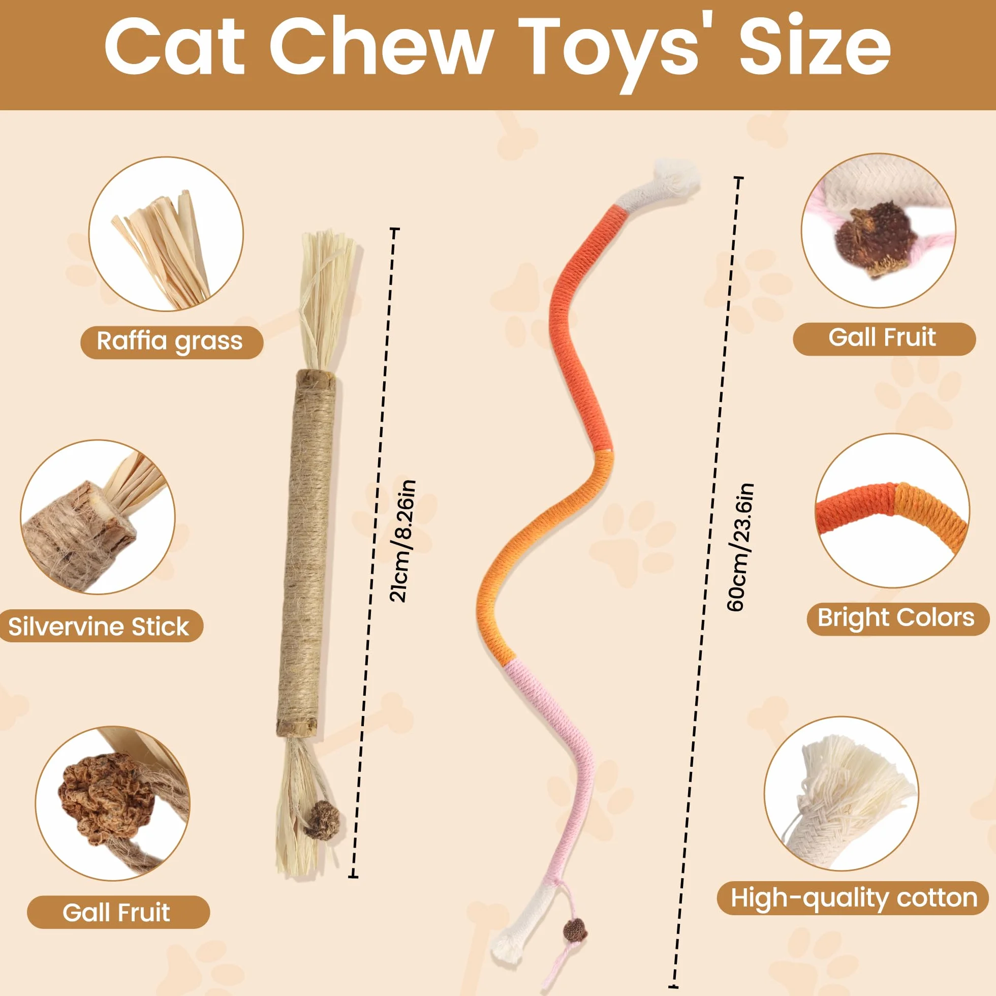 Juguetes para gatos, 7 cuerdas masticables para gatos y palos de vid plateada para gatos con hierba gatera natural y vid plateada, juguetes de limpieza segura de dientes para gatitos de