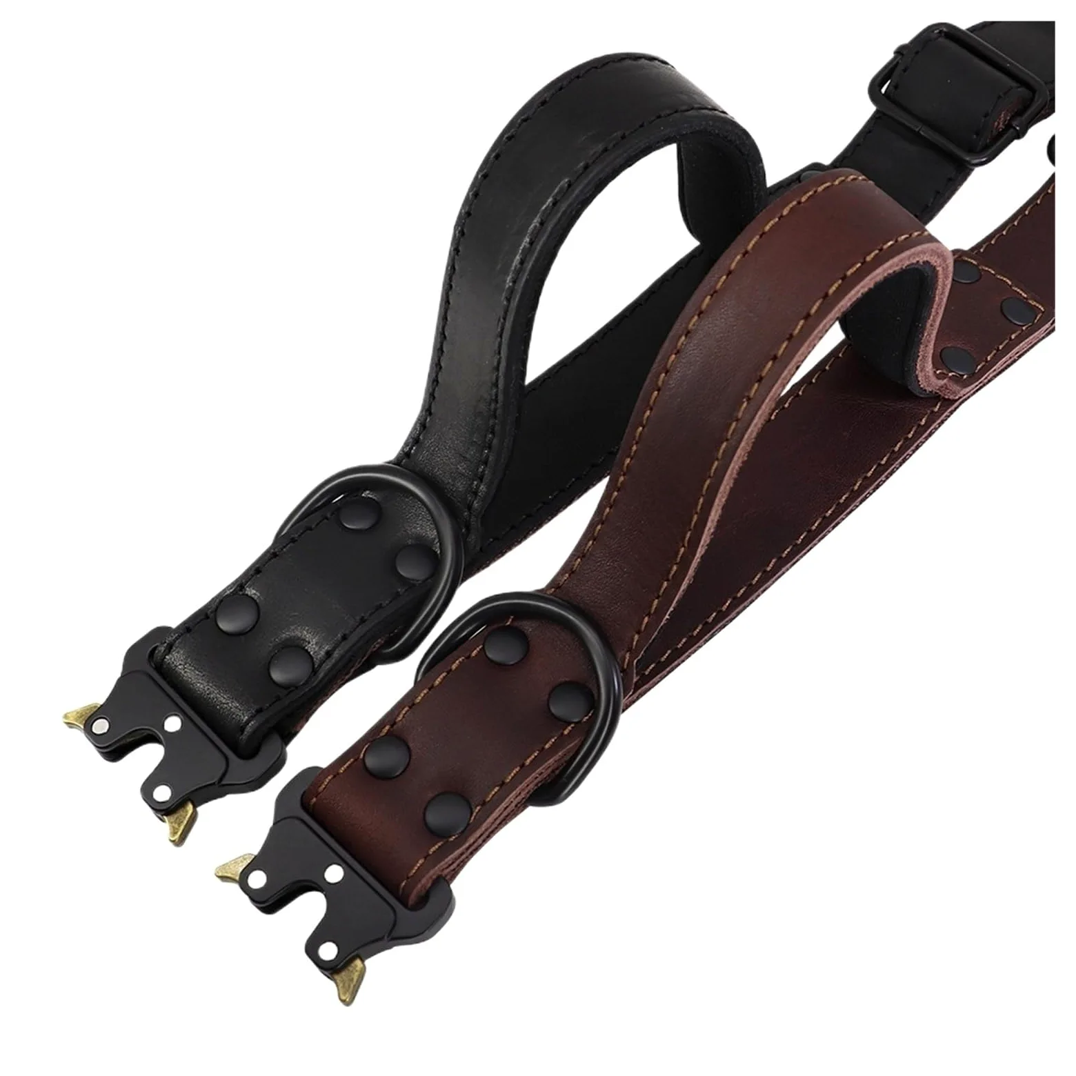 Collar de Perro de Cuero Real Suave, Collares duraderos genuinos con Mango de Hebilla Segura for Perros medianos Grandes, Pastor alemán(Brown,M)
