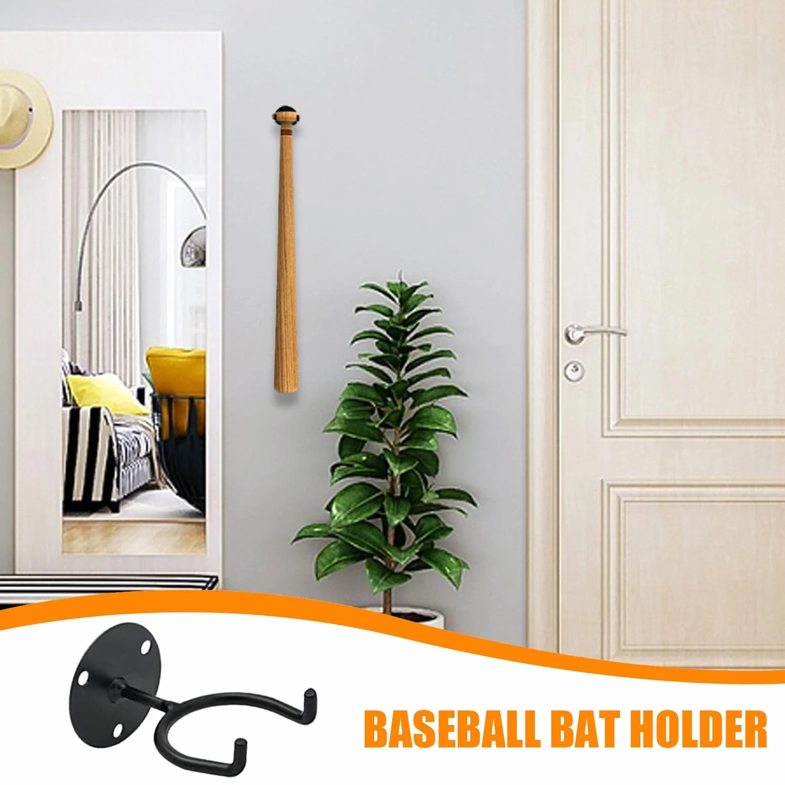 Soporte de pared resistente para bate de béisbol, almacenamiento multifuncional de metal