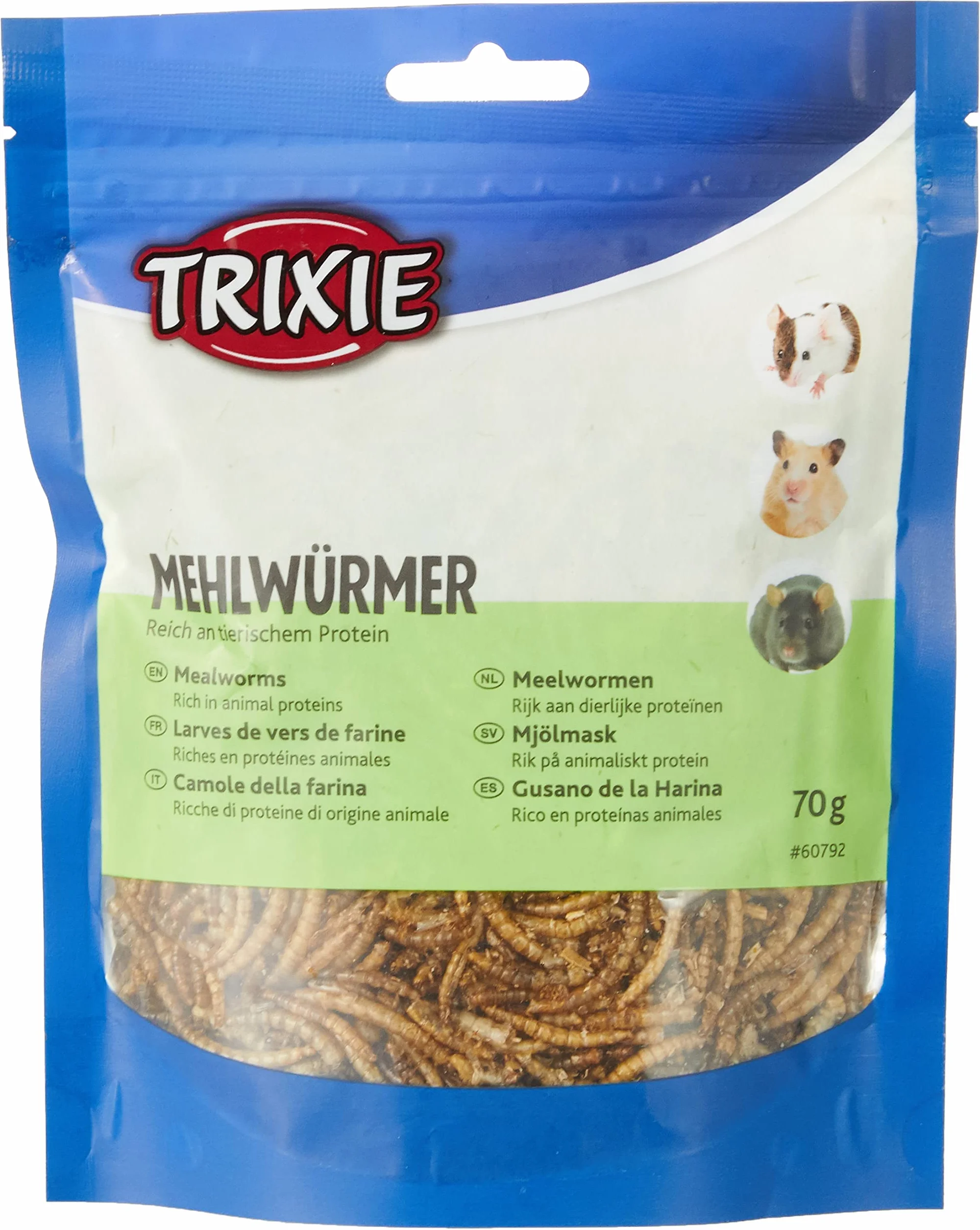 TRIXIE – Seco Gusano de Harina para Pequeños Mamíferos, 70 g, Fuente Natural de Proteínas, Ideal para Conejos, Cobayas y Hurones