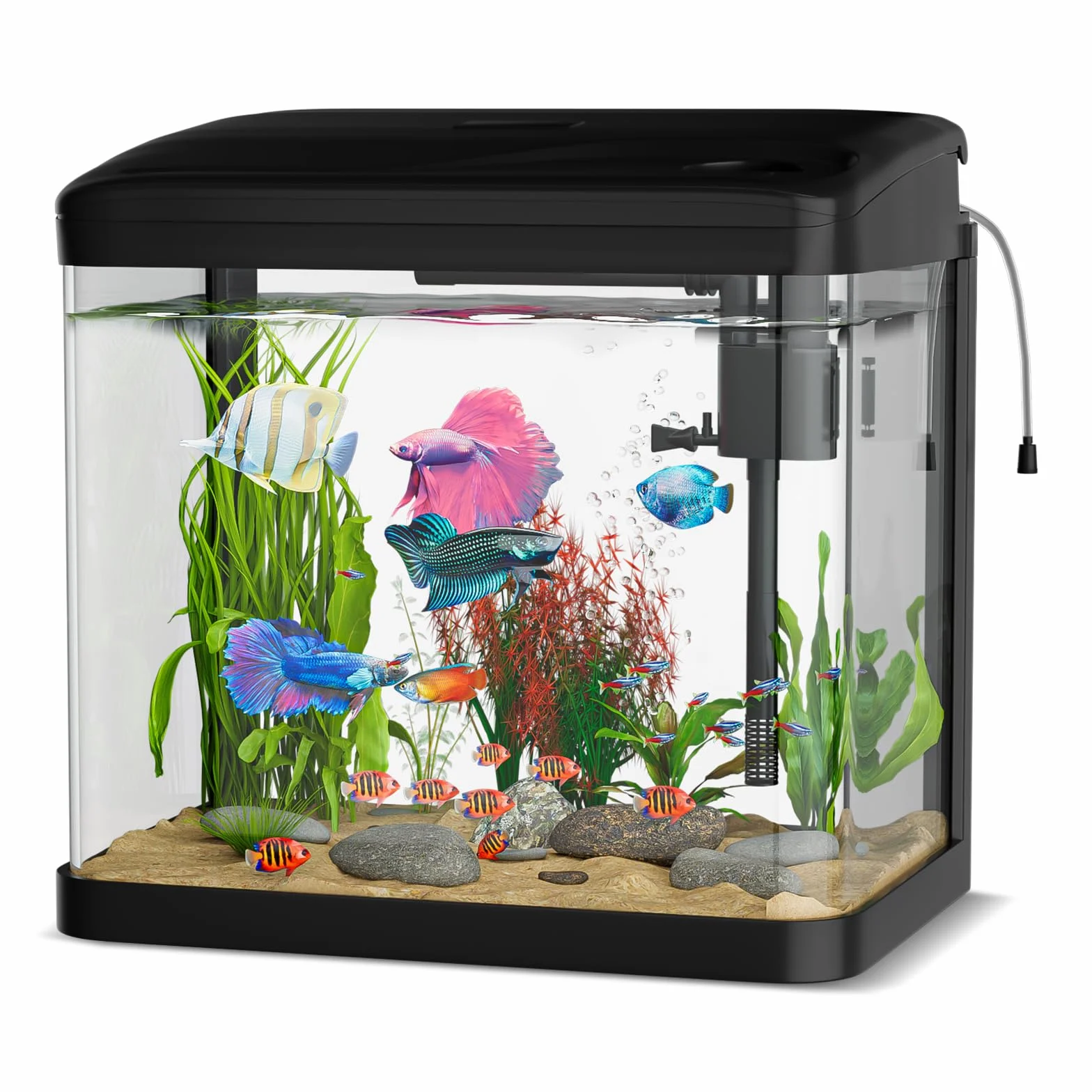 10L Acuario de Cristal, Ambesty Acuarios y Peceras Completas,Pecera con Sistema de Filtrado Integrado e Iluminación LED,Bajo Ruido y Silencioso,Acuarios de Iniciación, Negro