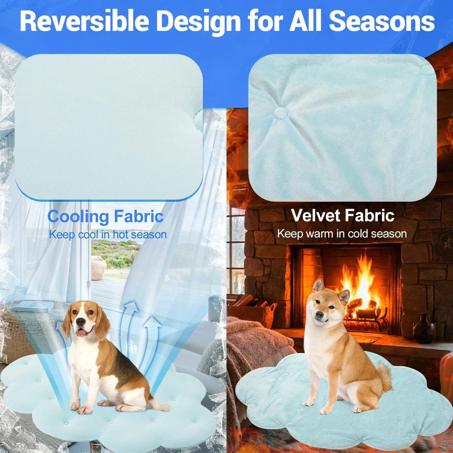 Alfombrilla Refrescante para Perros 120 × 90 cm Grande, Q-MAX>0,4 Esterilla Auto-Refrigerante, Doble Cara Frío & Cálido para Verano Jaula, Lavable, Cama Fresca Gatos, Sin Gel, Azul Cielo