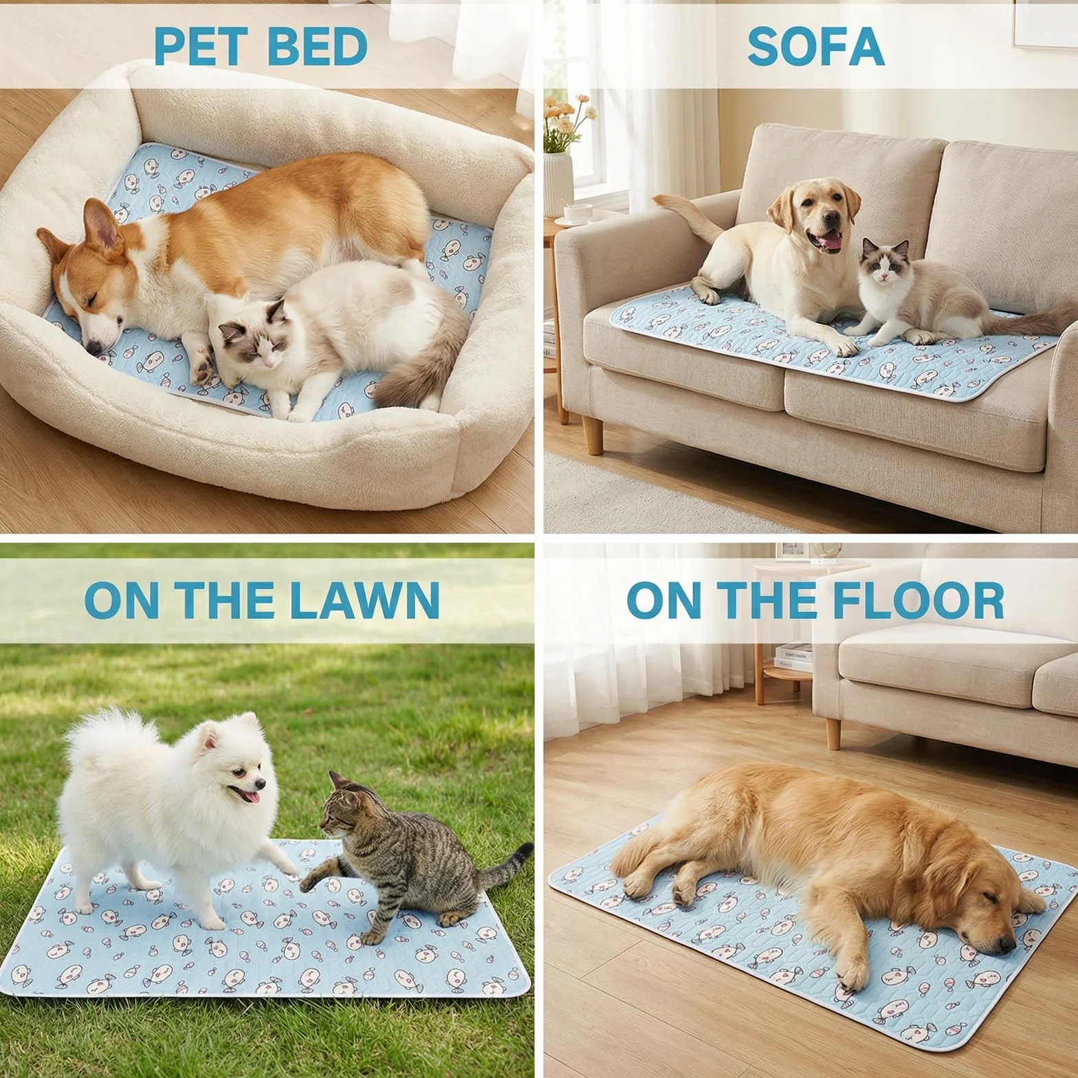 Ninonly Alfombra Refrescante para Perros y Gatos, 50x70cm Cama Fresca para Mascotas, Colchoneta Refrescante Alfombrilla de Verano Lavable a Máquina y Plegable, Manta Fria Ideal para Hogar Coche Viaje