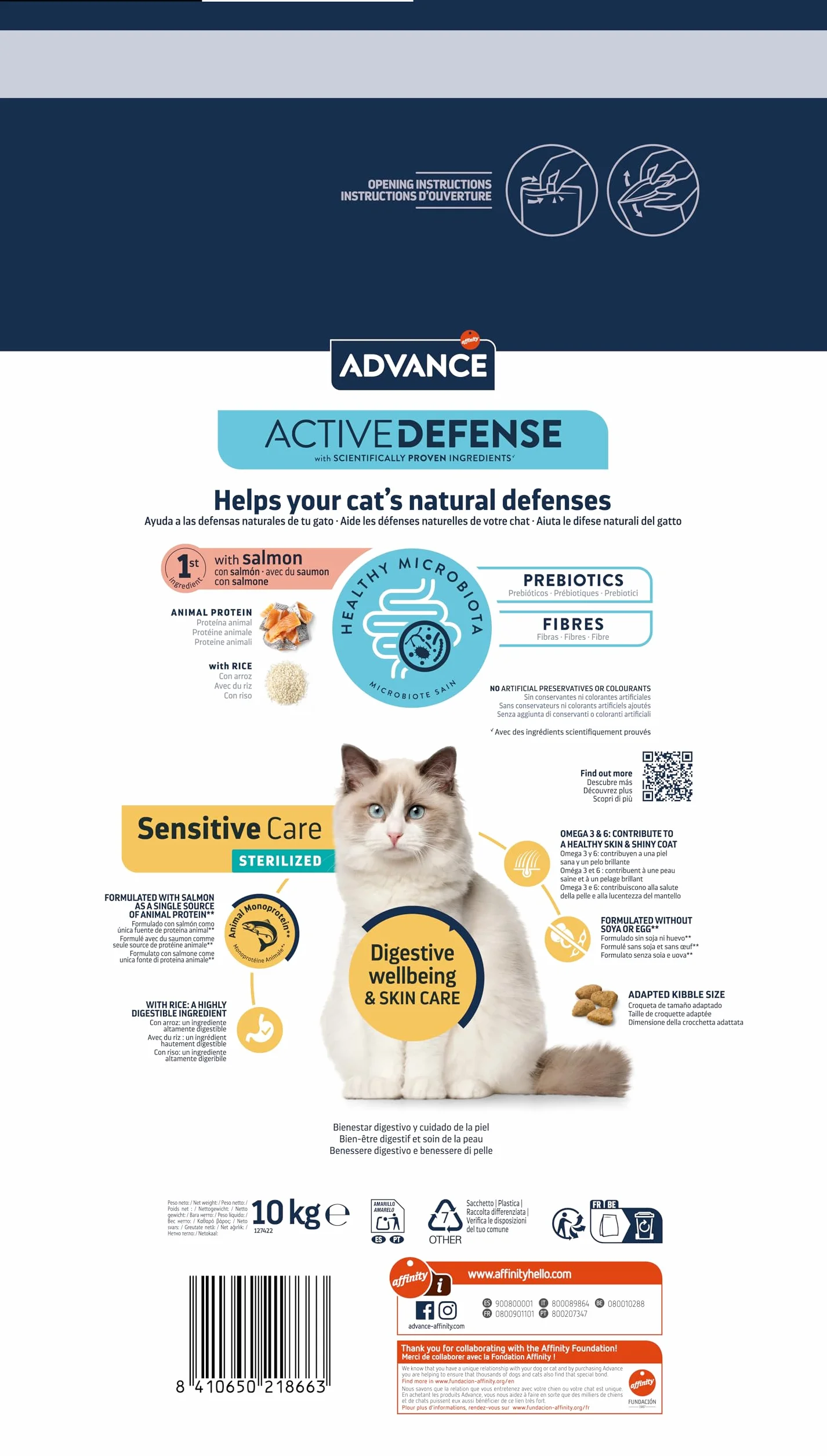 Advance Cat Adult Sensitive Sterilized, Pienso para Gatos Adultos Esterilizados con Sensibilidades Digestivas con Salmón, 10kg