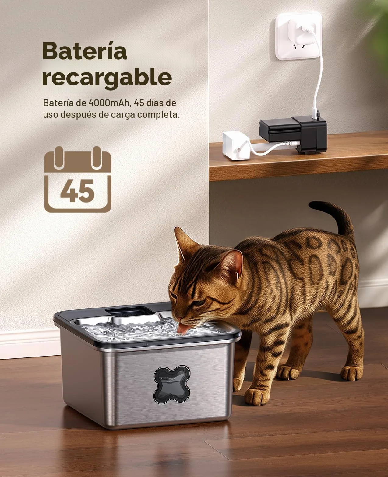 FEELNEEDY Fuente para Gatos sin Cable, 3.2L Bebedero Gatos en Acero Inoxidable con Sensor de Movimiento, Visualización del Filtro, Apta para Lavavajillas, 4000mAh Batería Recargable