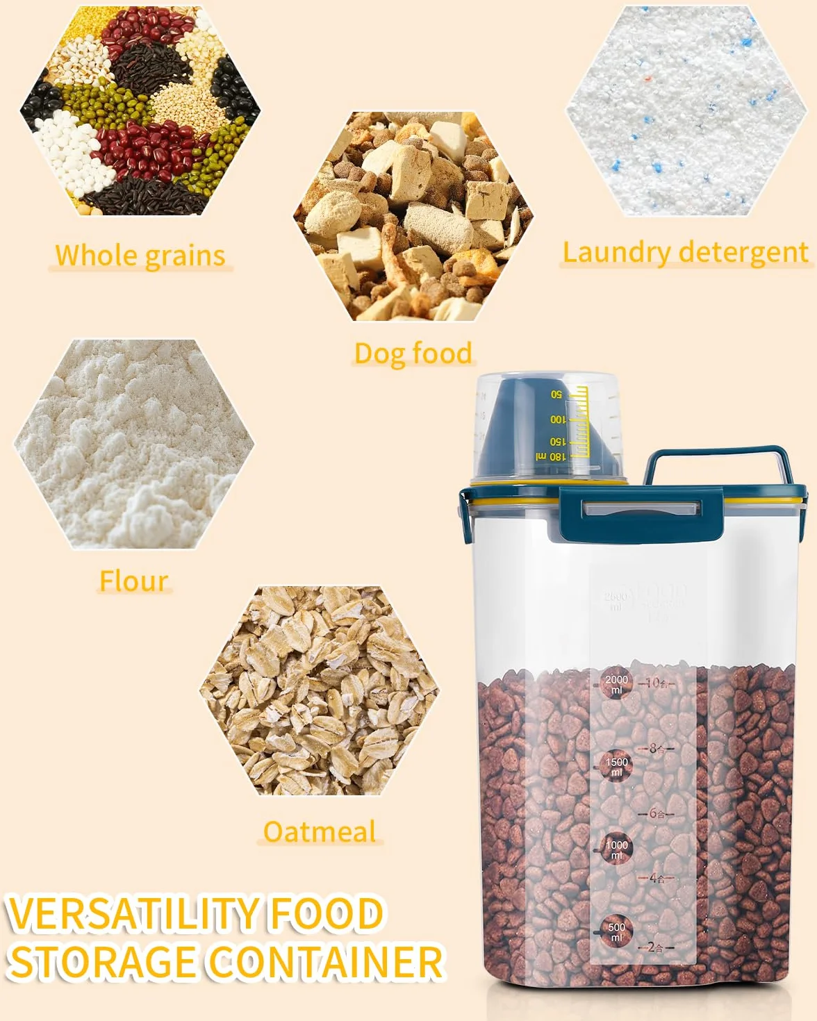 jutyum 2 tarros de almacenamiento de 3 l, almacenamiento de detergente, organizador de cocina, caja de almacenamiento de polvo de lavado, almacenamiento de comida para perros, caja de almacenamiento