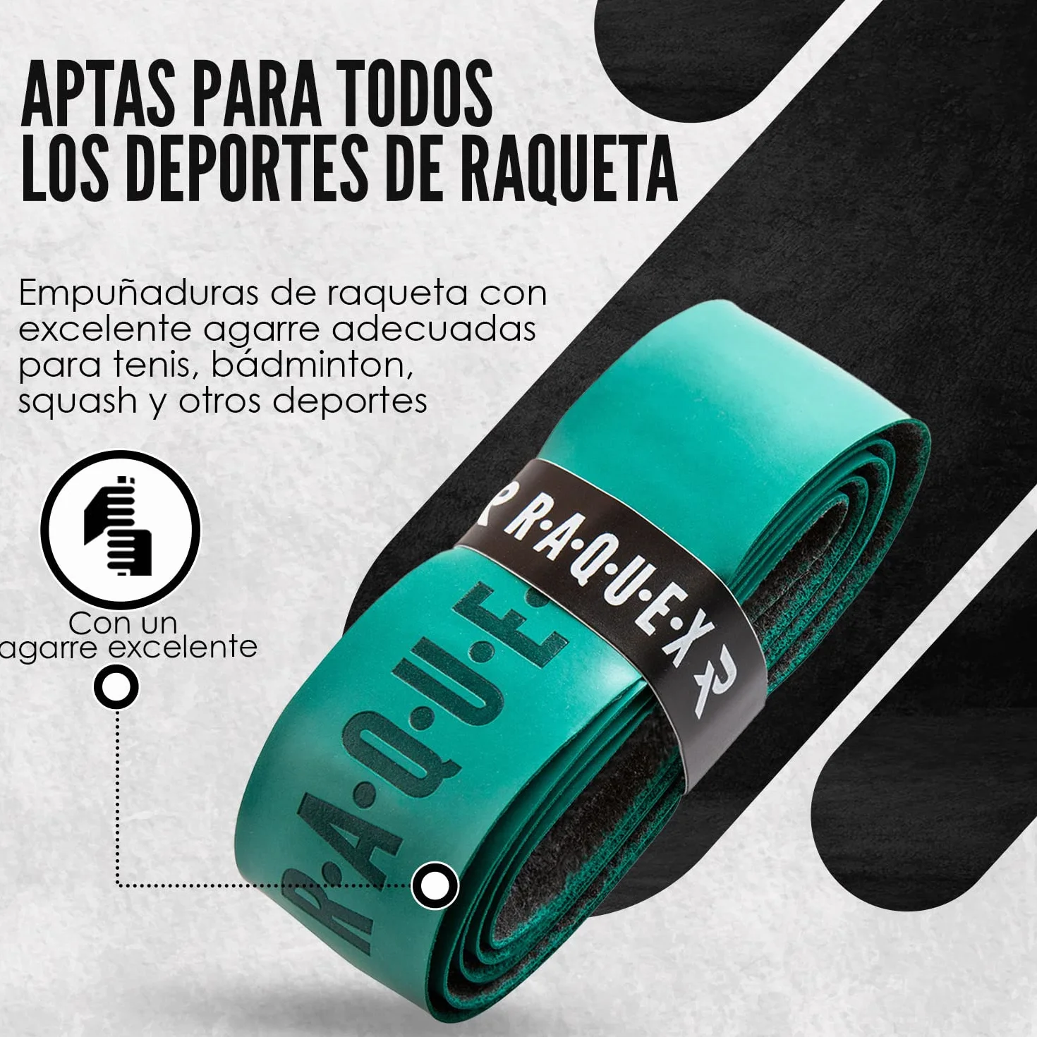 Raquex Grip Autoadhesiva para Raqueta: Pádel, Tenis, Bádminton, Squash - Pegajoso, Duradero, Absorbente, 14 Colores