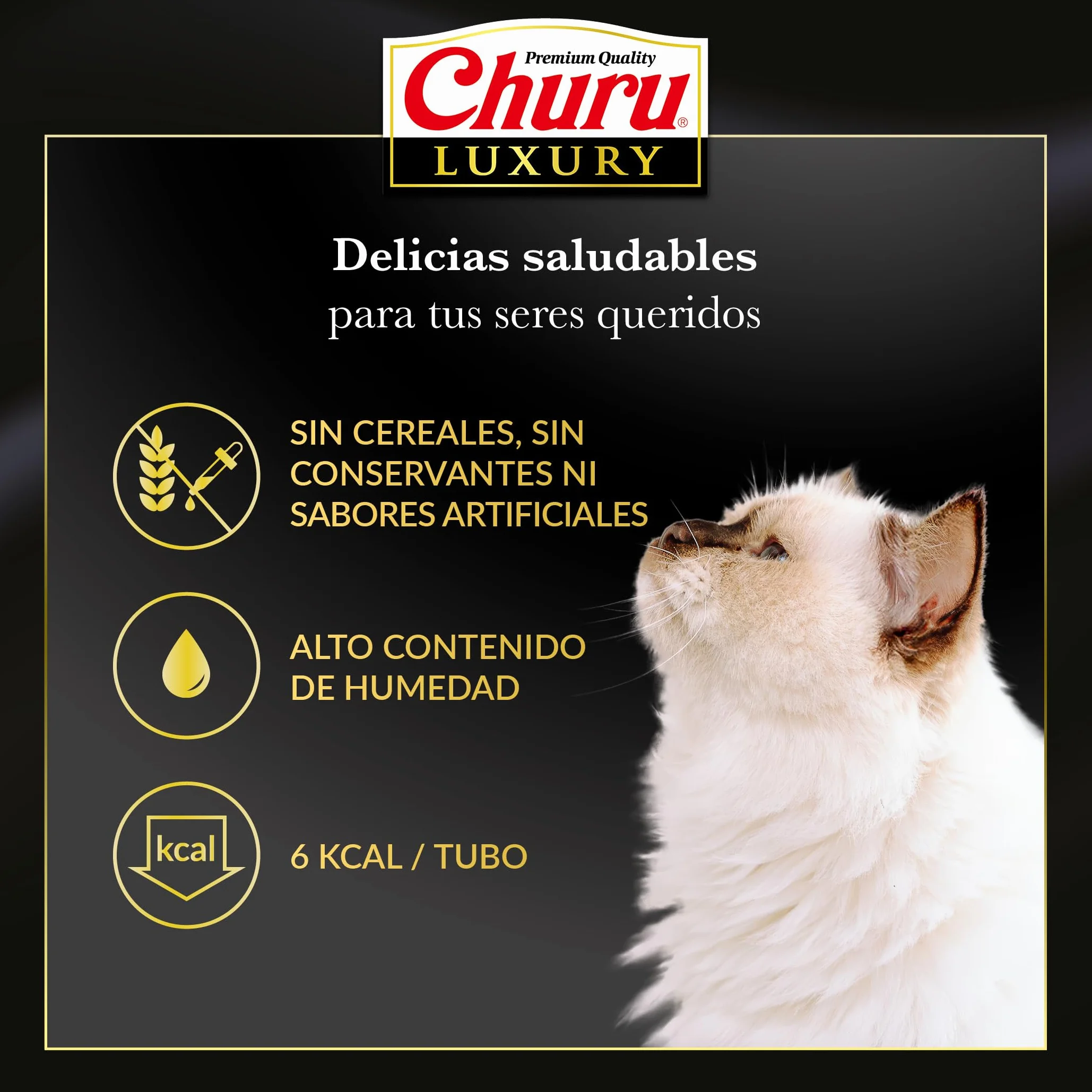 INABA Churu Luxury Gatos - Receta Saludable de Pollo y Carne de Wagyu - Deliciosos Premios con Textura Suave y Cremosa - Natural, Sin Cereales, Sin Colorantes-56g (4 Tubos x 14g)