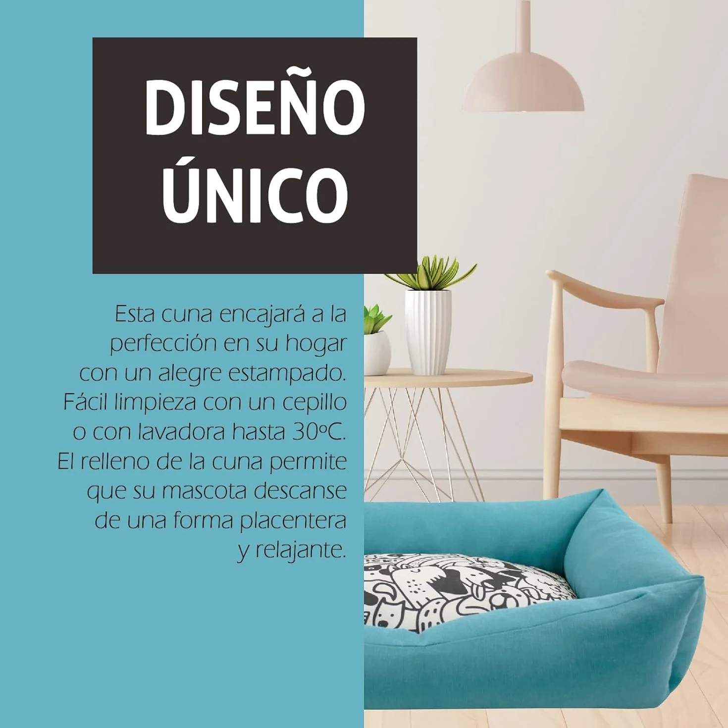 Cama para Perros Pequeños DOG'S T-2 de Loneta Resistente -55x45x14 cm. Descanso Ergonómico y Relajante para tu Mascota. Sofá con Funda Extraíble Lavable con Relleno Reciclado, Azul Turquesa