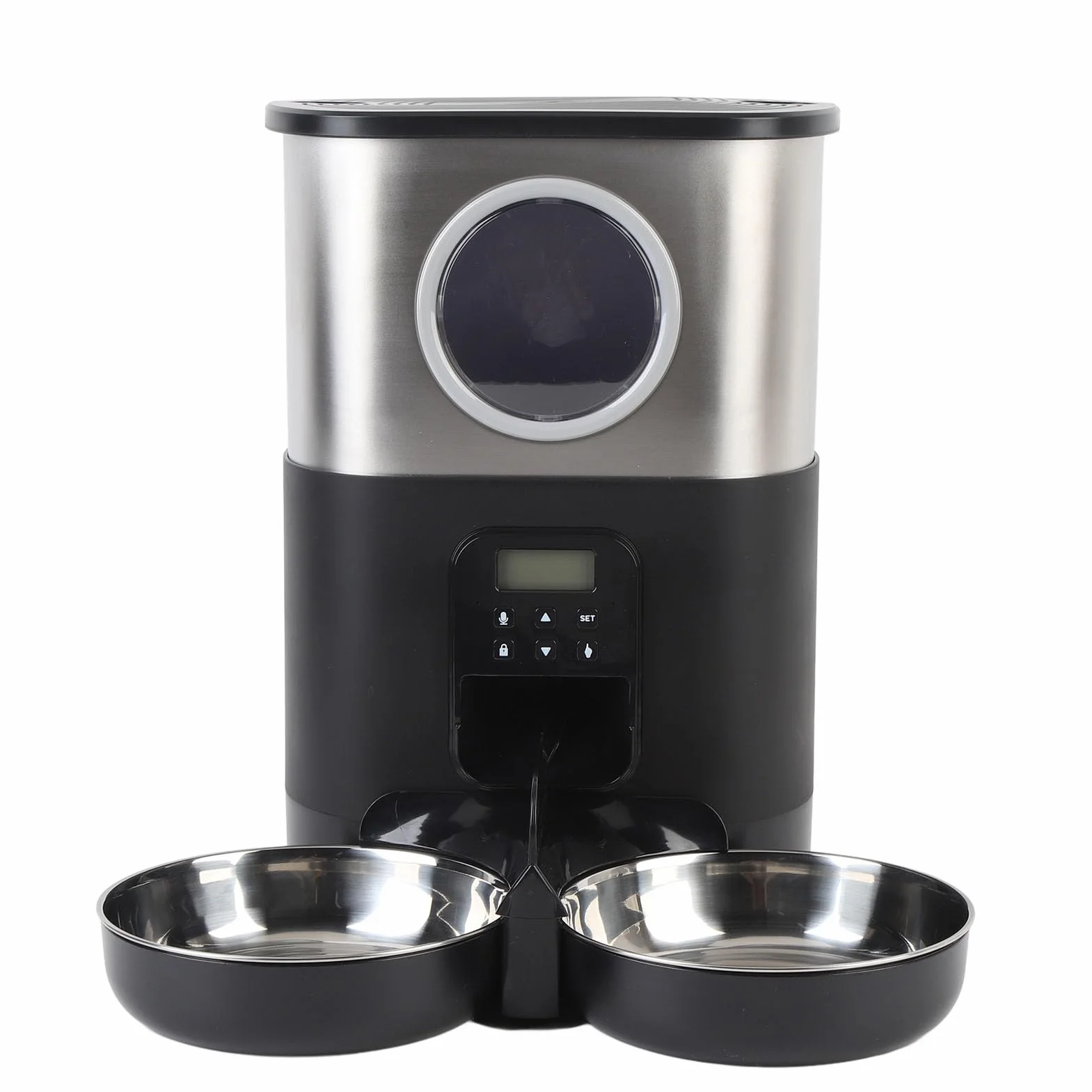 Sorandy Comedero Automático para Gatos, Comedero para Gatos de 5 litros de Capacidad, Cuantitativo Temporizado con Cuencos de Acero Inoxidable y Ventana Grande para Comprobar el Nivel de Alimentos,