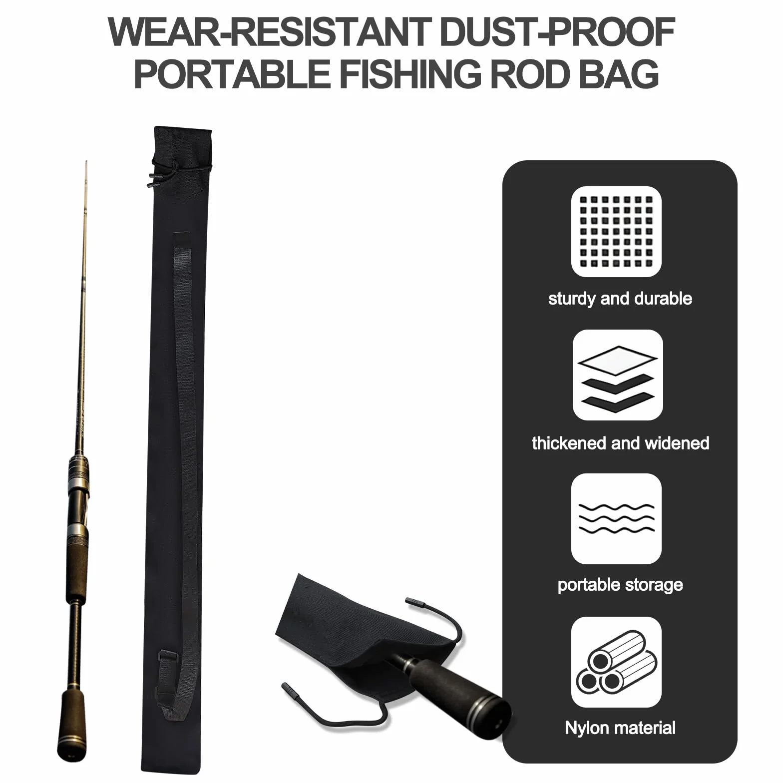 Bolsa para Caña de Pescar 130cm Funda de Nylon Negro Correa de Hombro Ajustable Portátil 2-3 Cañas