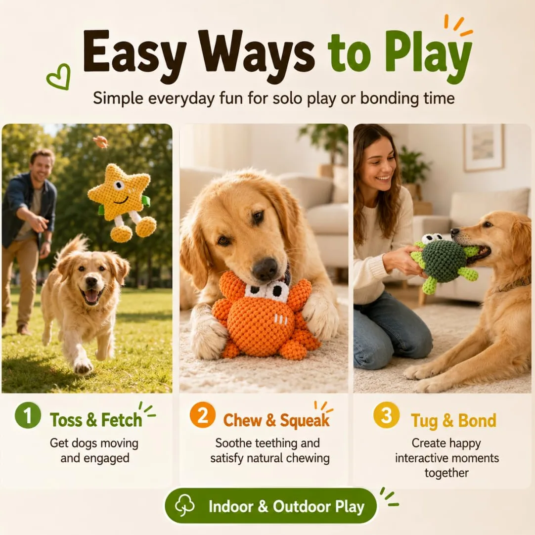 Juguetes con Sonido para Perros, Juego Interactivo de Enriquecimiento y Dentición, Juguetes Masticables Resistentes para Cachorros, Perros Medianos y Grandes, Peluches con Algodón y Sonido Crinkle (G)
