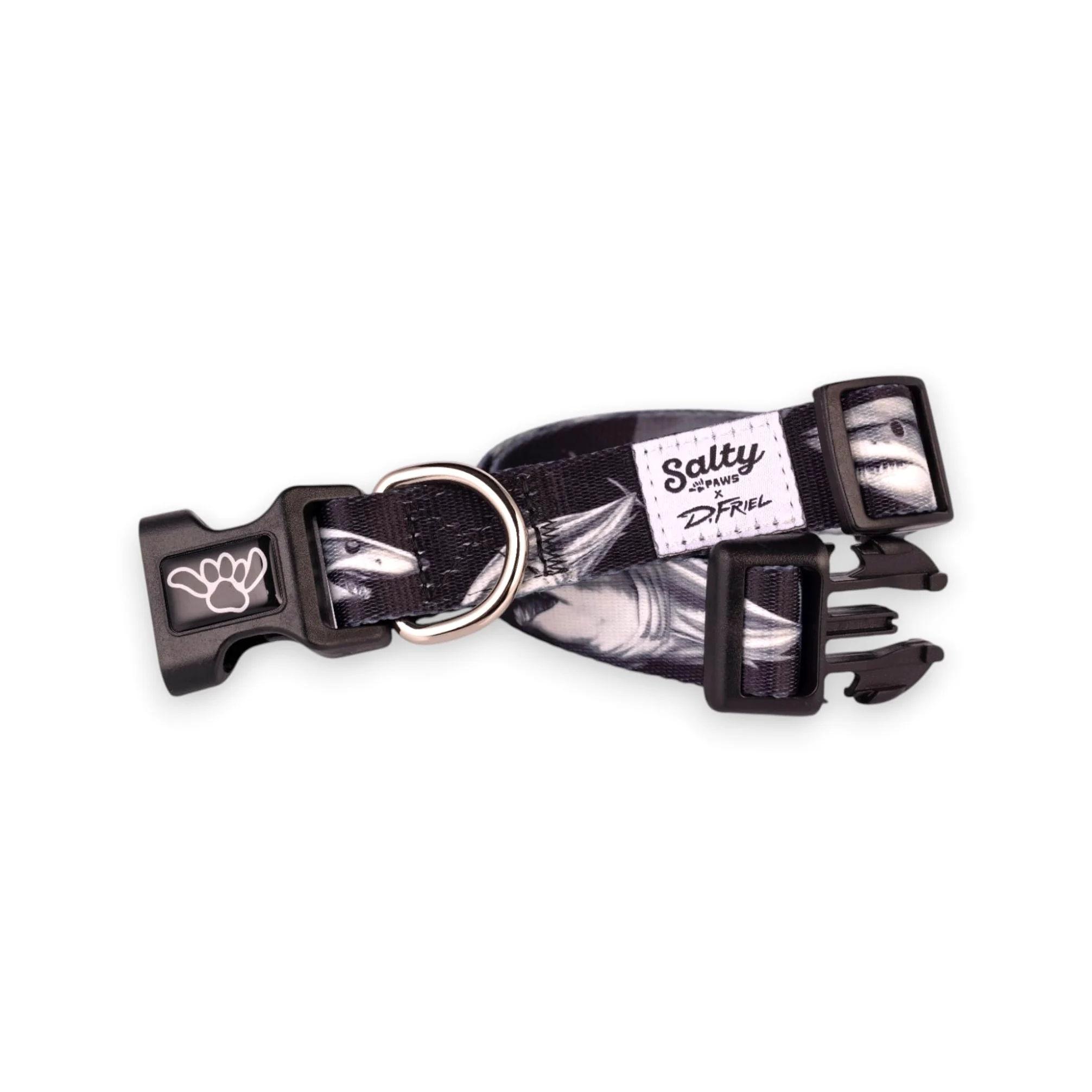 Shaka's Salty Paws Collar de perro para niño y niña, pequeño, mediano y grande (collar de perro grande de 18 a 26 pulgadas para perros de 50 a 90 libras, collar de perro negro Mako Shark D. Friel)