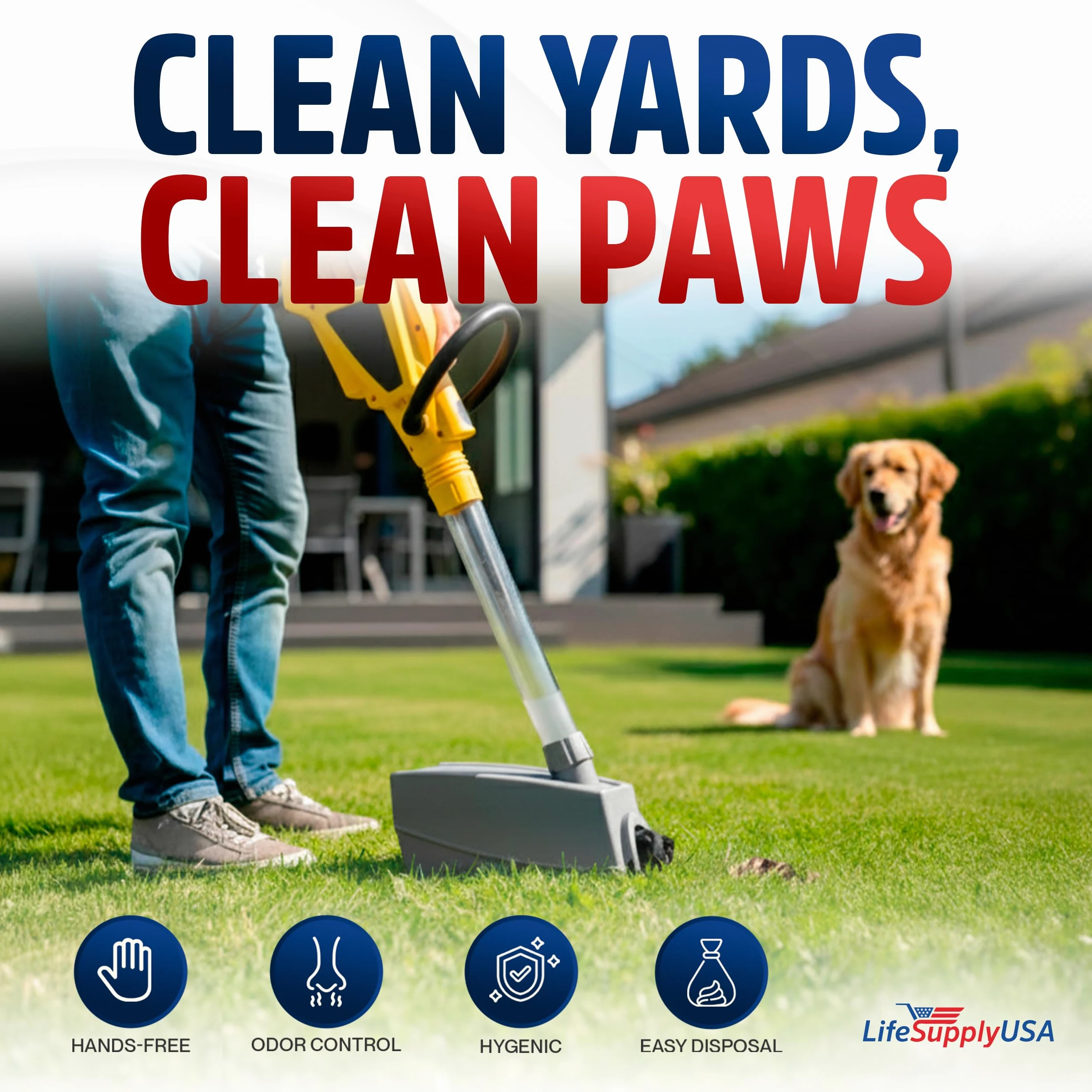 LifeSupplyUSA Recogedor de excrementos de mascotas al vacío para perros, pala eléctrica portátil para limpieza de patio y paseos, recogedor de excrementos de mano sin contacto
