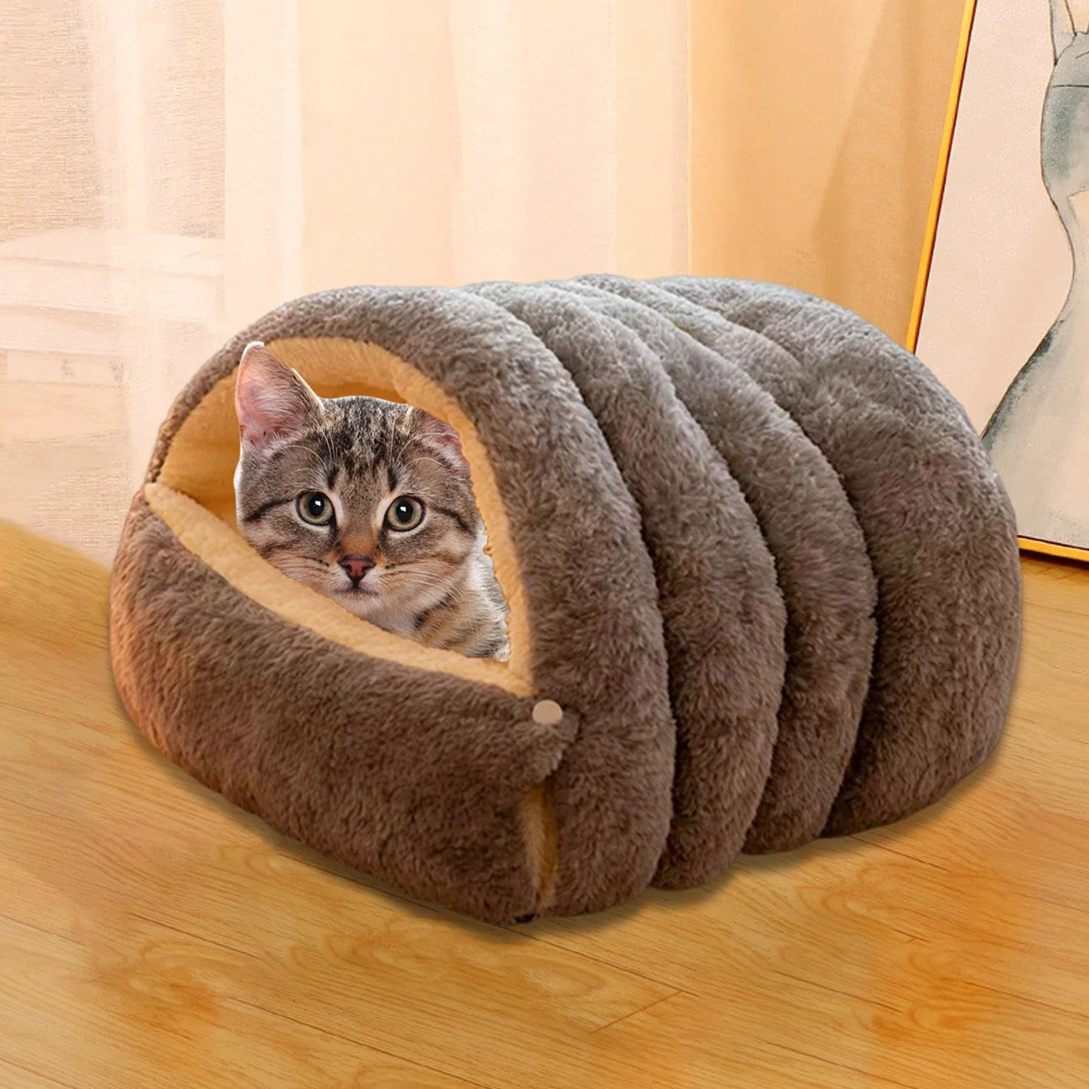 Cama Cueva para Gatos, Cálida, Nido Cerrado para Gatos de Interior, Refugio Suave para Todas, Casa para Que Duerma, Refugio Par, Gris M