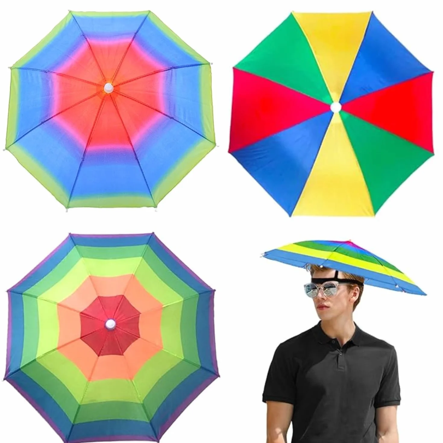 Sombrero Paraguas Pesca 3 Piezas Plegable Arcoíris Playa Golf Fiesta