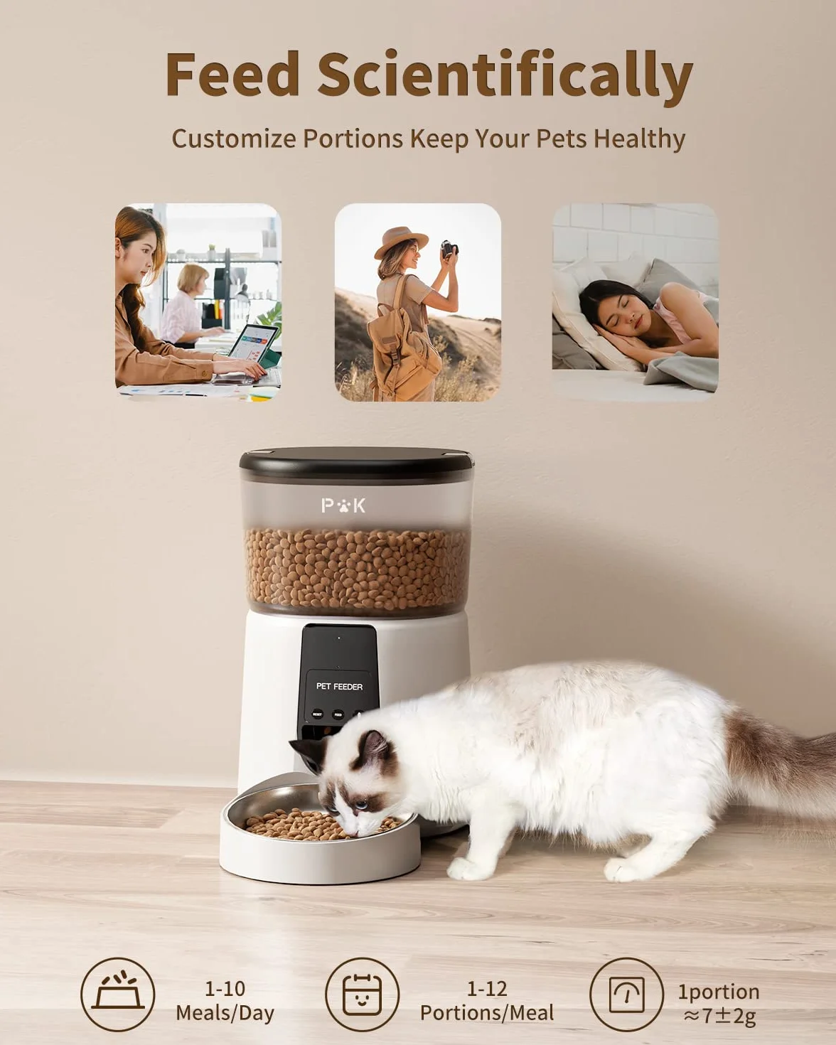 PUPPY KITTY Comedero Gato Automatico, 2.4G WiFi 4L Dispensador Comida Gatos con Bol de Acero Inoxidable, App Control, Grabación de Voz 10S, 1-10 Comidas