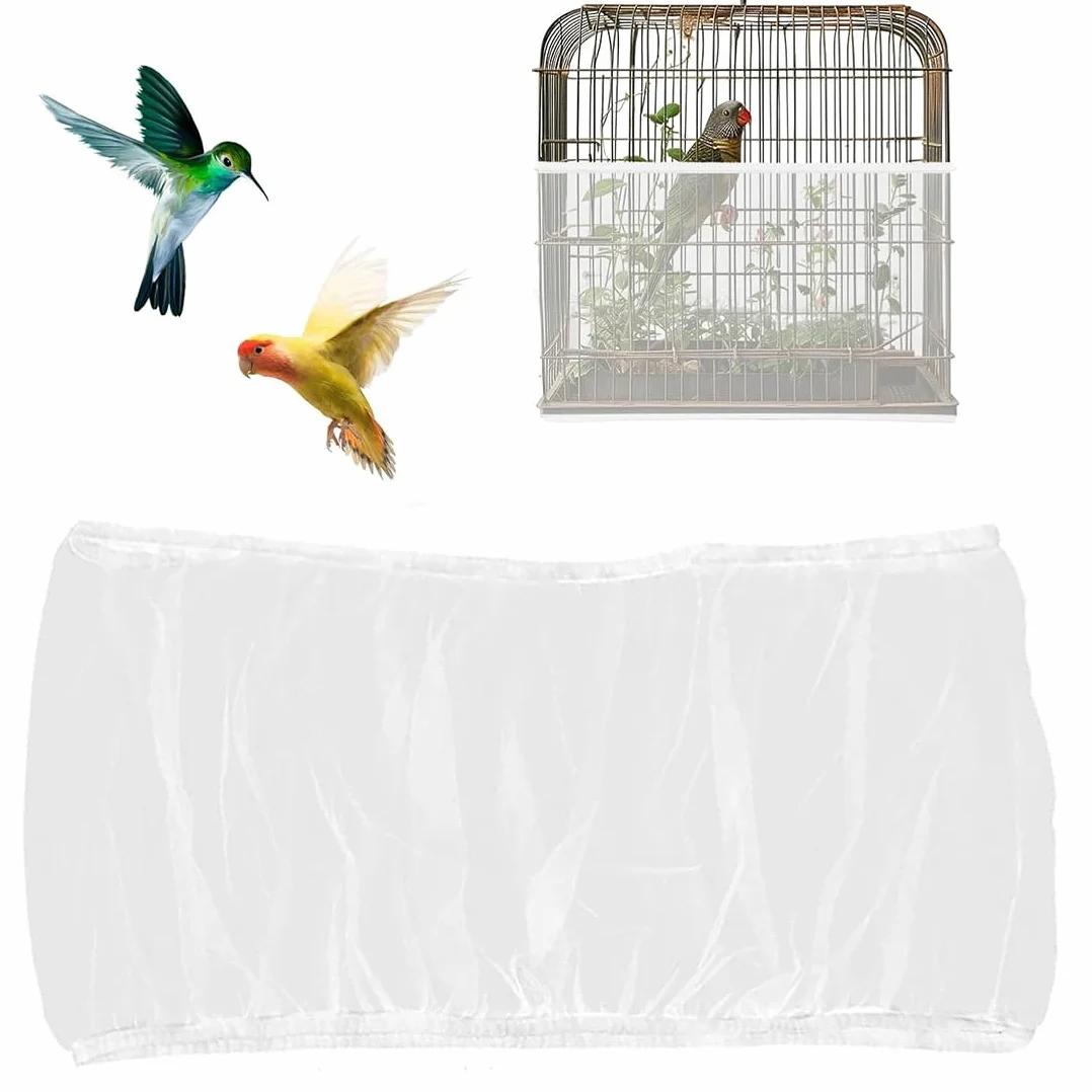 JEYORZY 1 pcs Cubierta de jaula, Cubierta Jaula de Pájaros, Colector de Plumas, Cubiertas universales de jaula, cubierta de malla, malla de nylon suave, para jaulas, Ajustable 112-150 cm, Blanco-M
