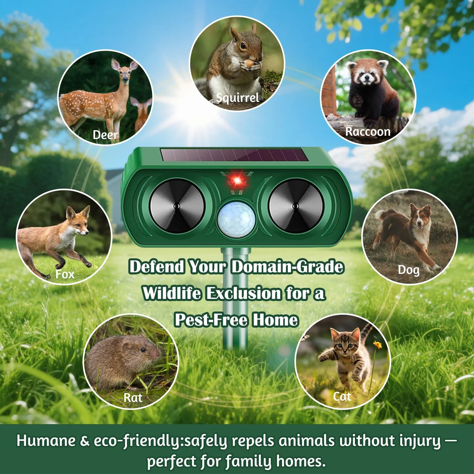 Repelente Gatos, Repelente Ultrasónico Energía Solar Repelene de Animales al Aire Libre Impermeable Ahuyentador para Gatos Aullentador de Animales para Gatos Martas Mapaches Perros
