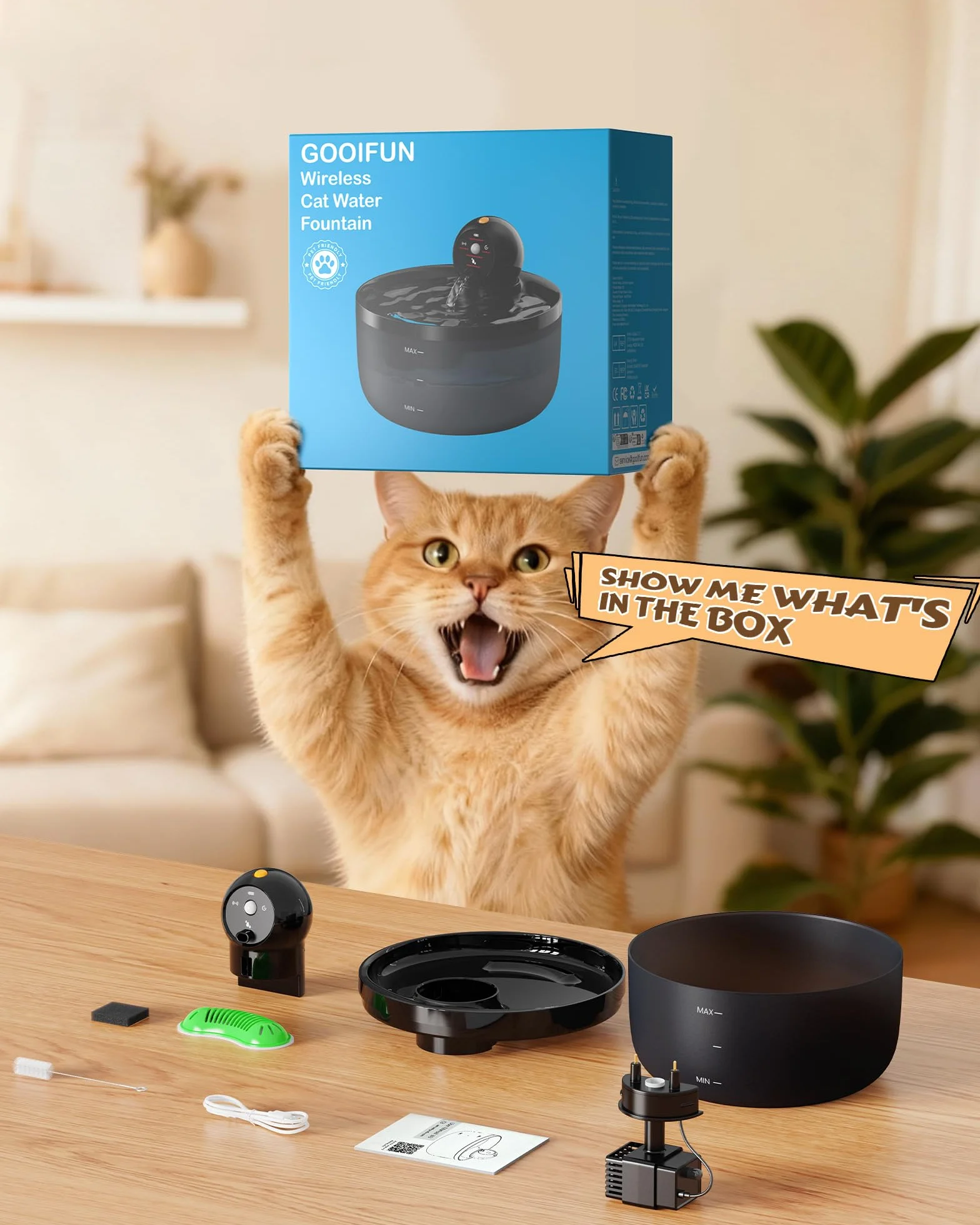 Fuente para Gatos sin Cable: Bebedero Gatos Automatico Inalambrica - 2.6L Fuente Gato con Sensor de Movimiento - Dispensador Agua Gato Recargable con Batería - Dispensador Agua Mascotas con Pilas