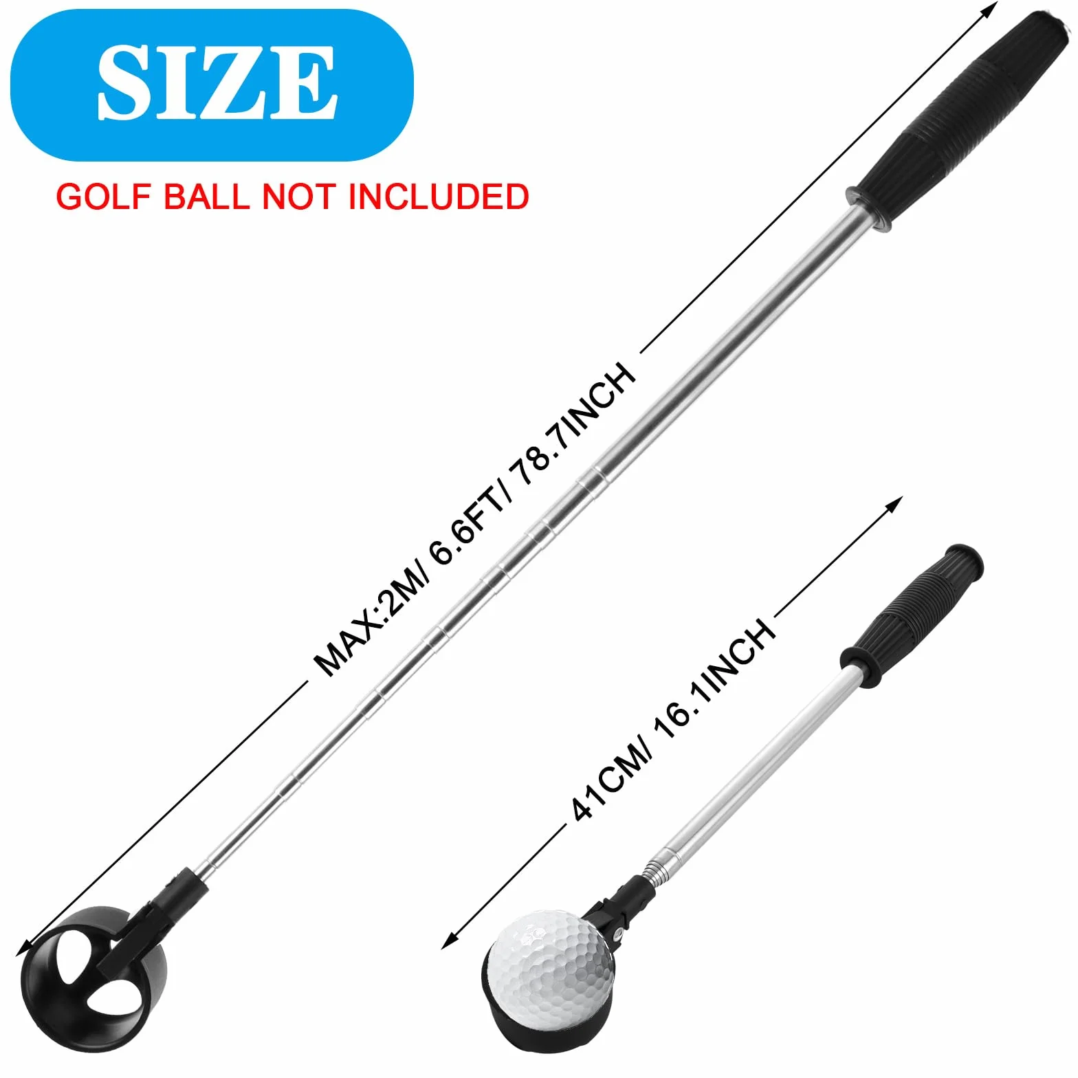 ASelected Recuperador de Pelotas de Golf Telescópico de Acero Inoxidable 6.5 pies