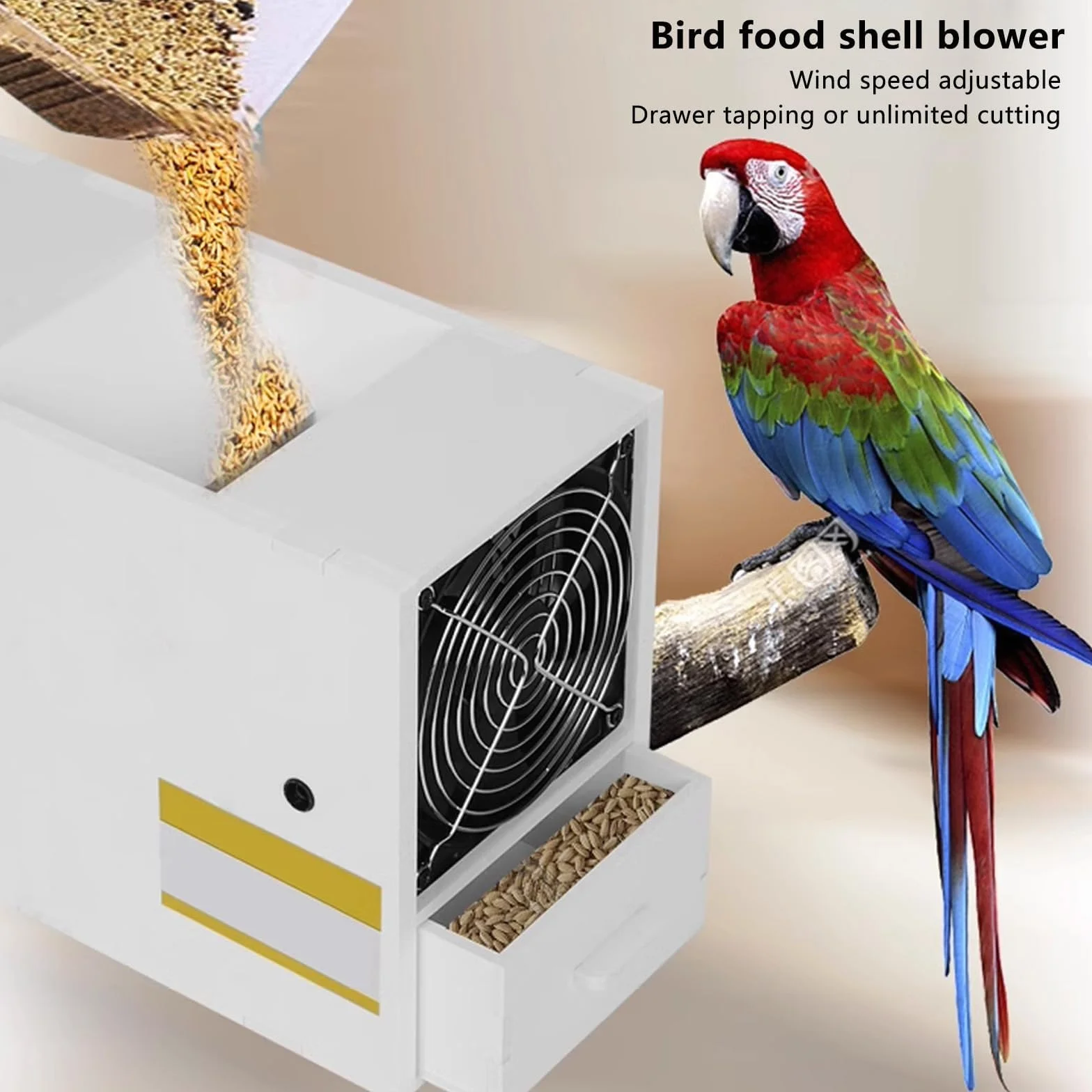 Máquina de detección de alimentos para pájaros, soplador de velocidad ajustable para mijo, granos, semillas de melón, divisor de concha fácil de usar para loros y otros alimentos para pájaros