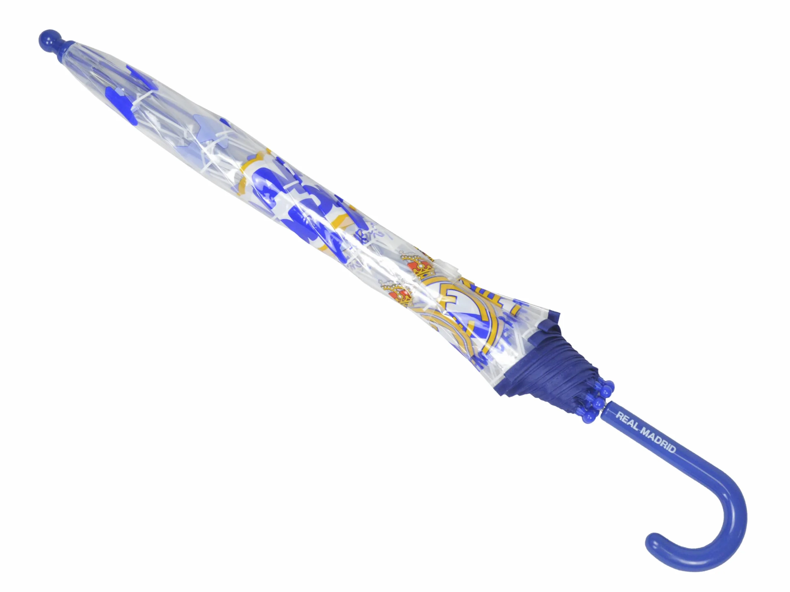 CYPBRANDS Paraguas infantil Real Madrid, Paraguas Manual para Niños, Transparente, 8 Varillas, Tubo Metálico